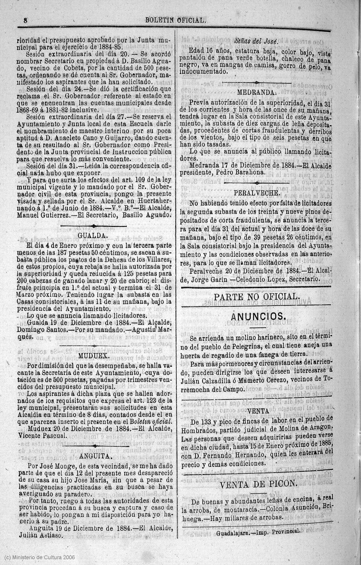 BOP de Guadalajara (1884) - Julián Astiaso Heredia, alcalde en propiedad
