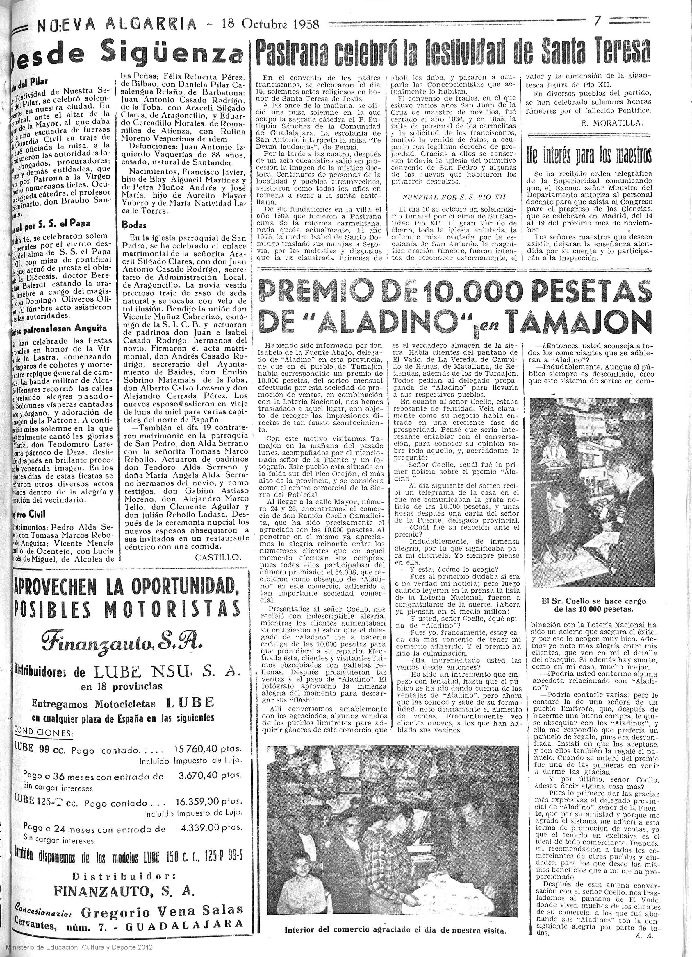 Nueva Alcarria, 18-oct-1958, p. 7 - Gabino Astiaso Moreno, testigo de boda