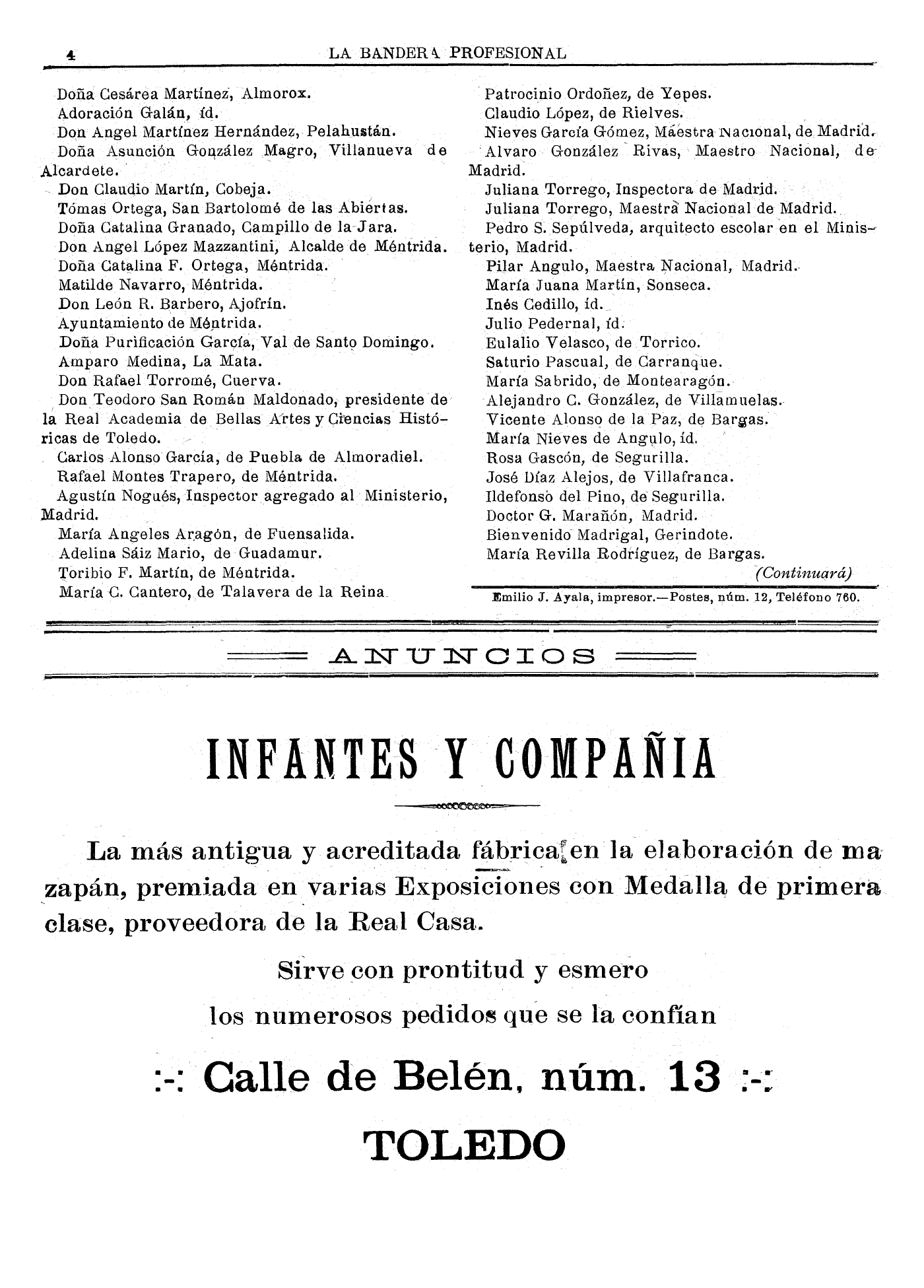 La Bandera Profesional, 20-abr-1927, nº 842, p. 4 - Laín del partido de Illescas/Escalona