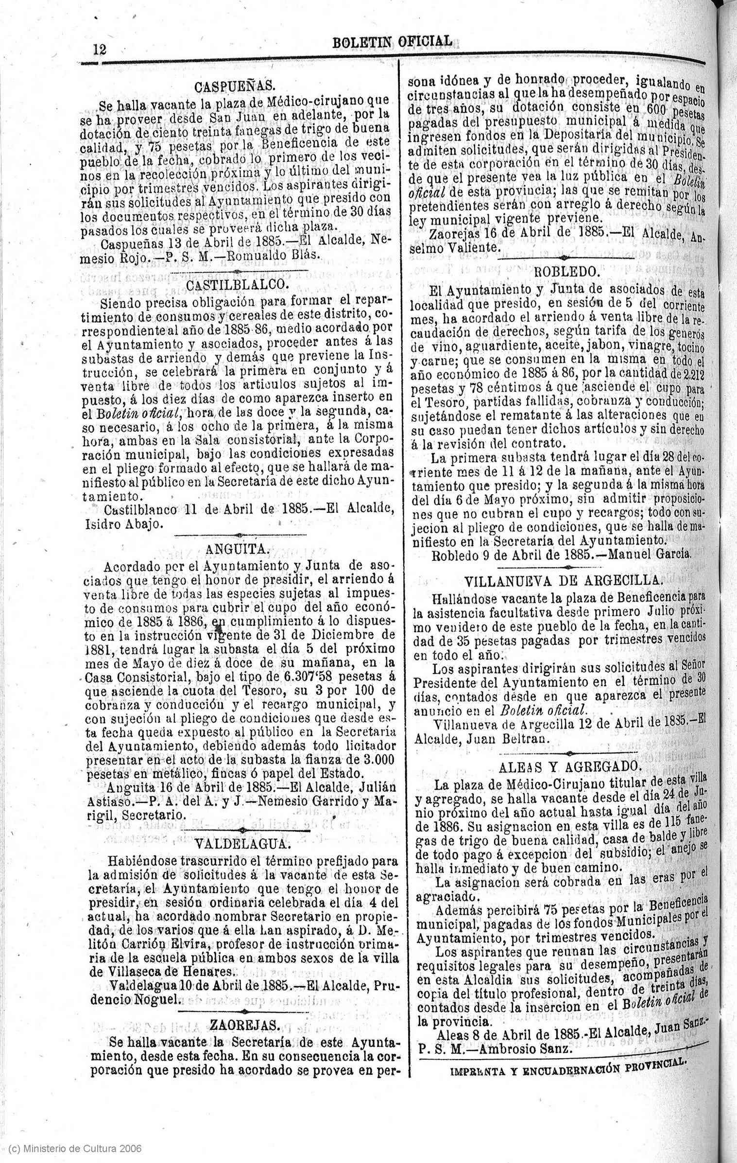 BOP de Guadalajara (1885) - Julián Astiaso Heredia, alcalde de Anguita