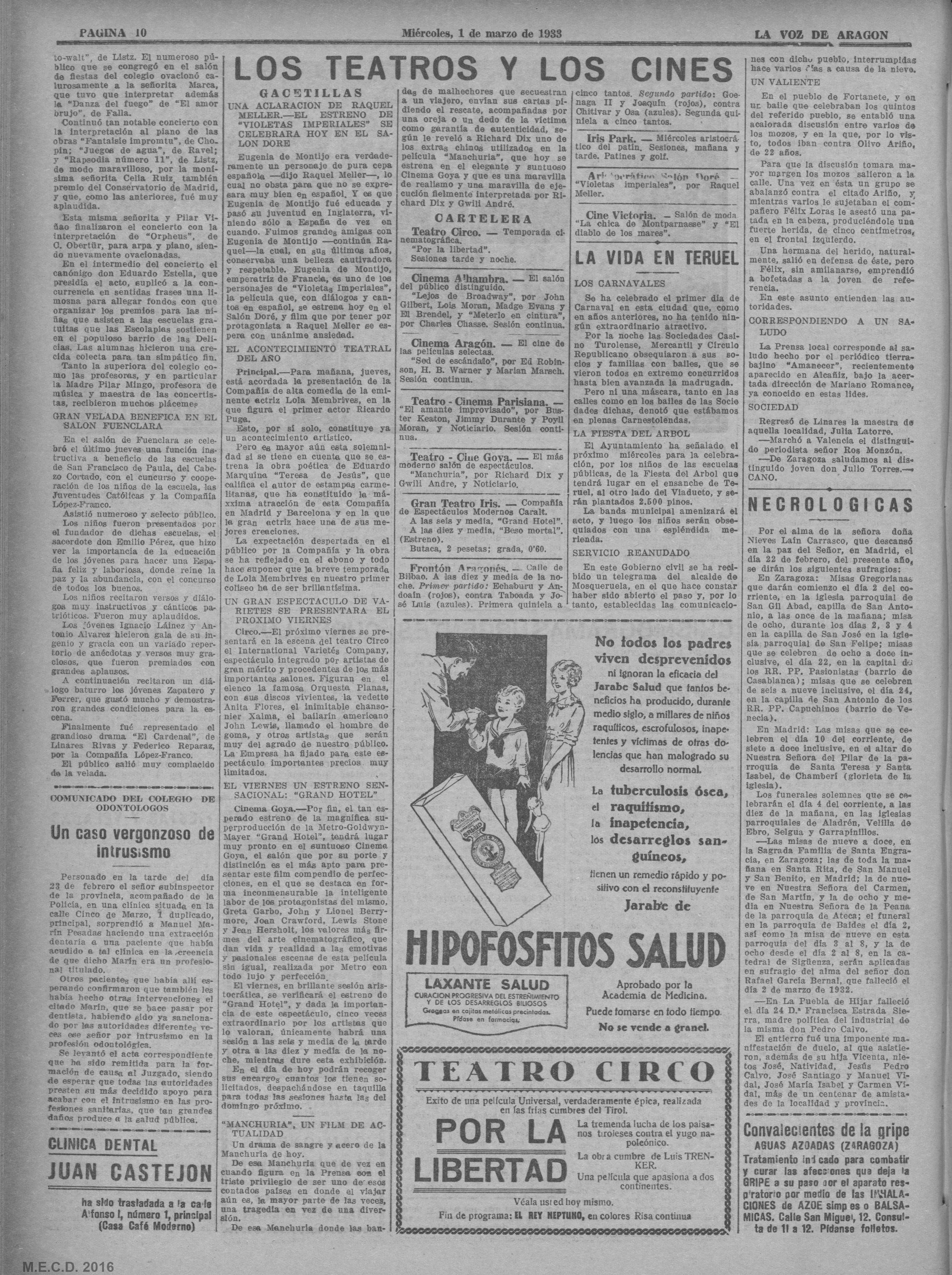 La Voz de Aragón, 1-mar-1933, p. 10 - necrológica que lo recuerda