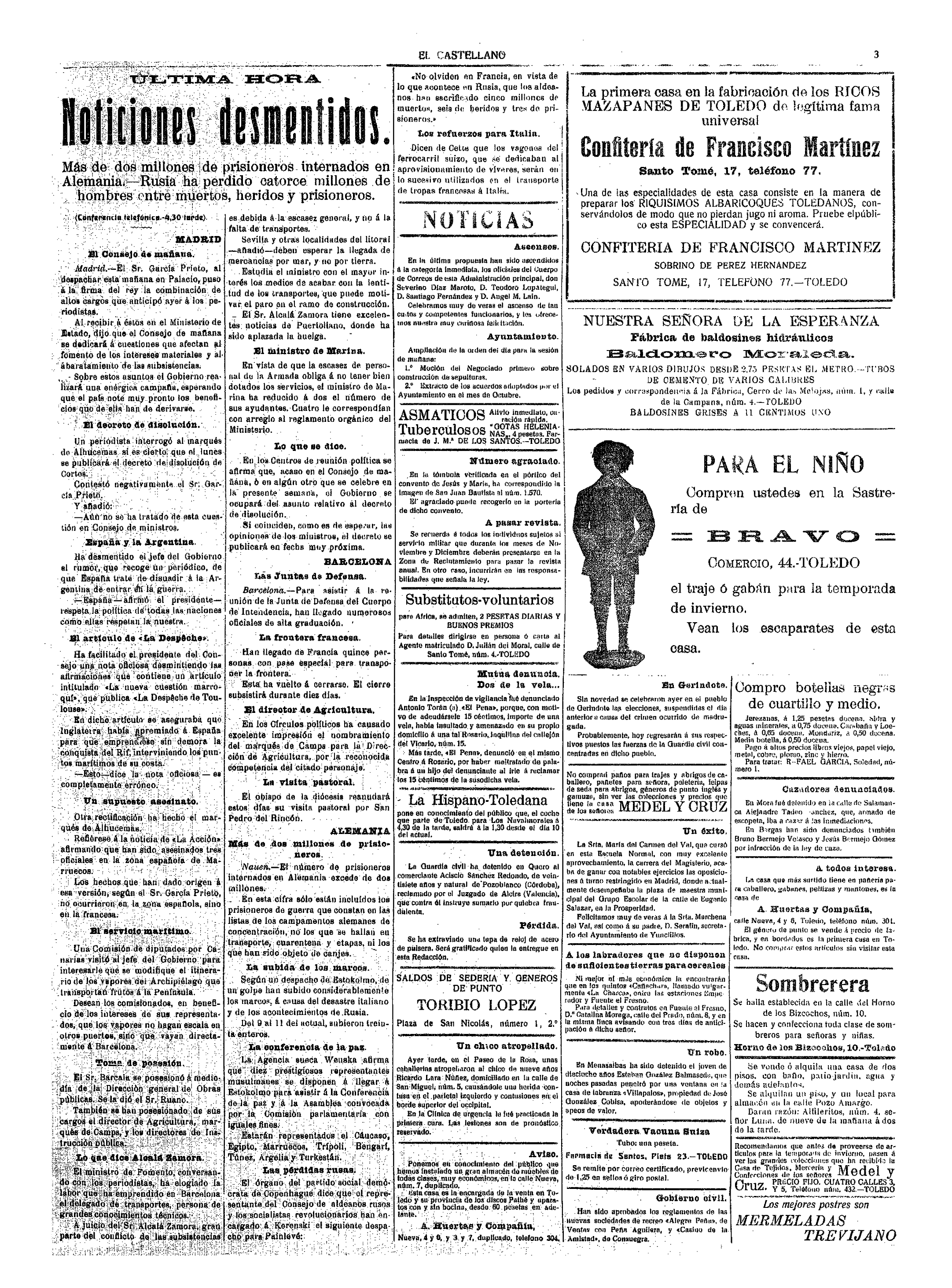 El Castellano, 13-nov-1917, nº 2.528, p. 3 - 'Angel M. Laín' en noticia de Madrid