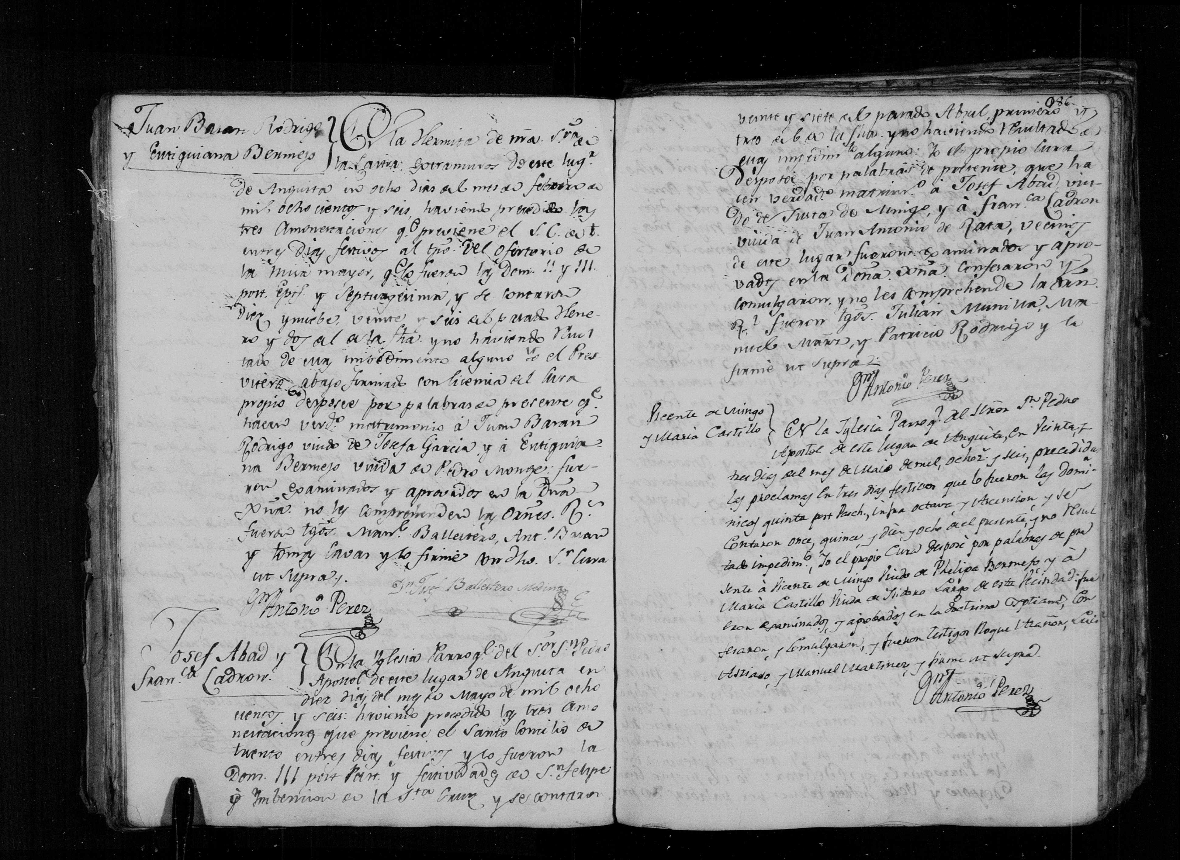 Matrimonio de Juan Basán Rodrigo × Euriquiana Bermejo, Anguita 8-feb-1806 (Libro 4º, f. 85v)