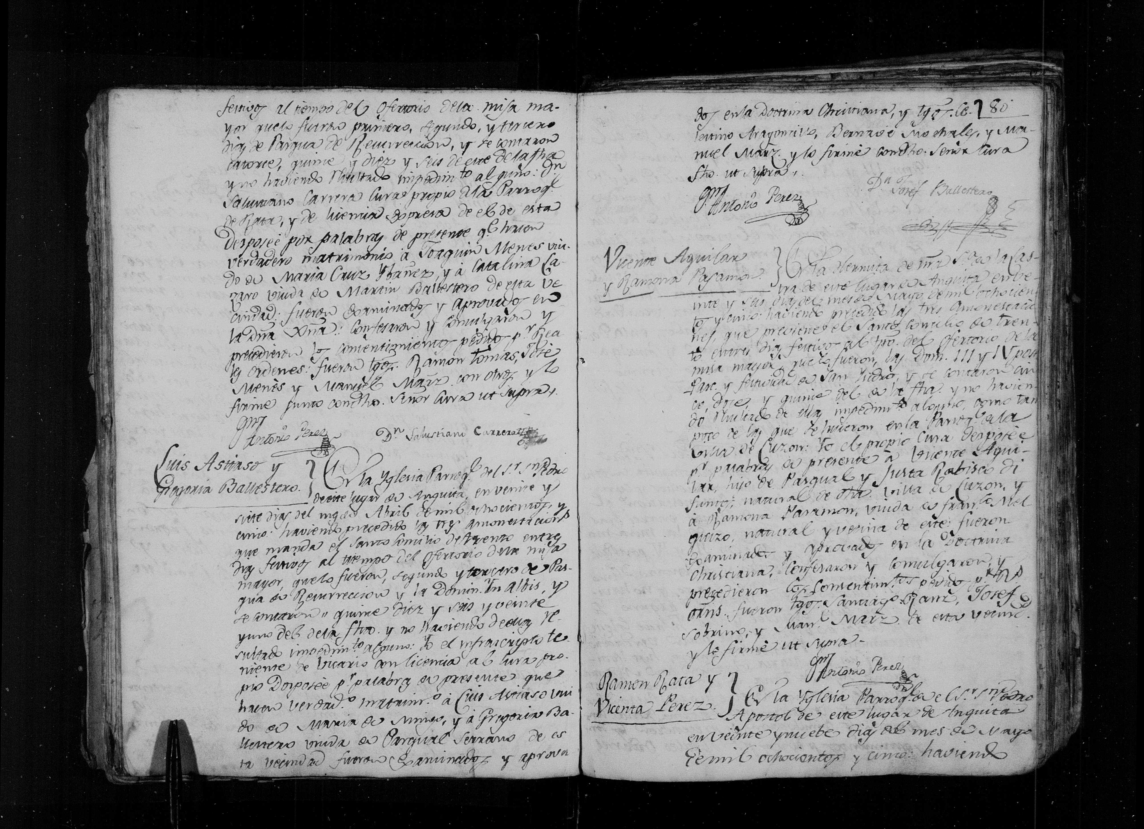 Segundas nupcias de Luis Astiaso × Gregoria Ballestero, 25-abr-1805 - Libro 4º f. 79v-80 (img. 2304)