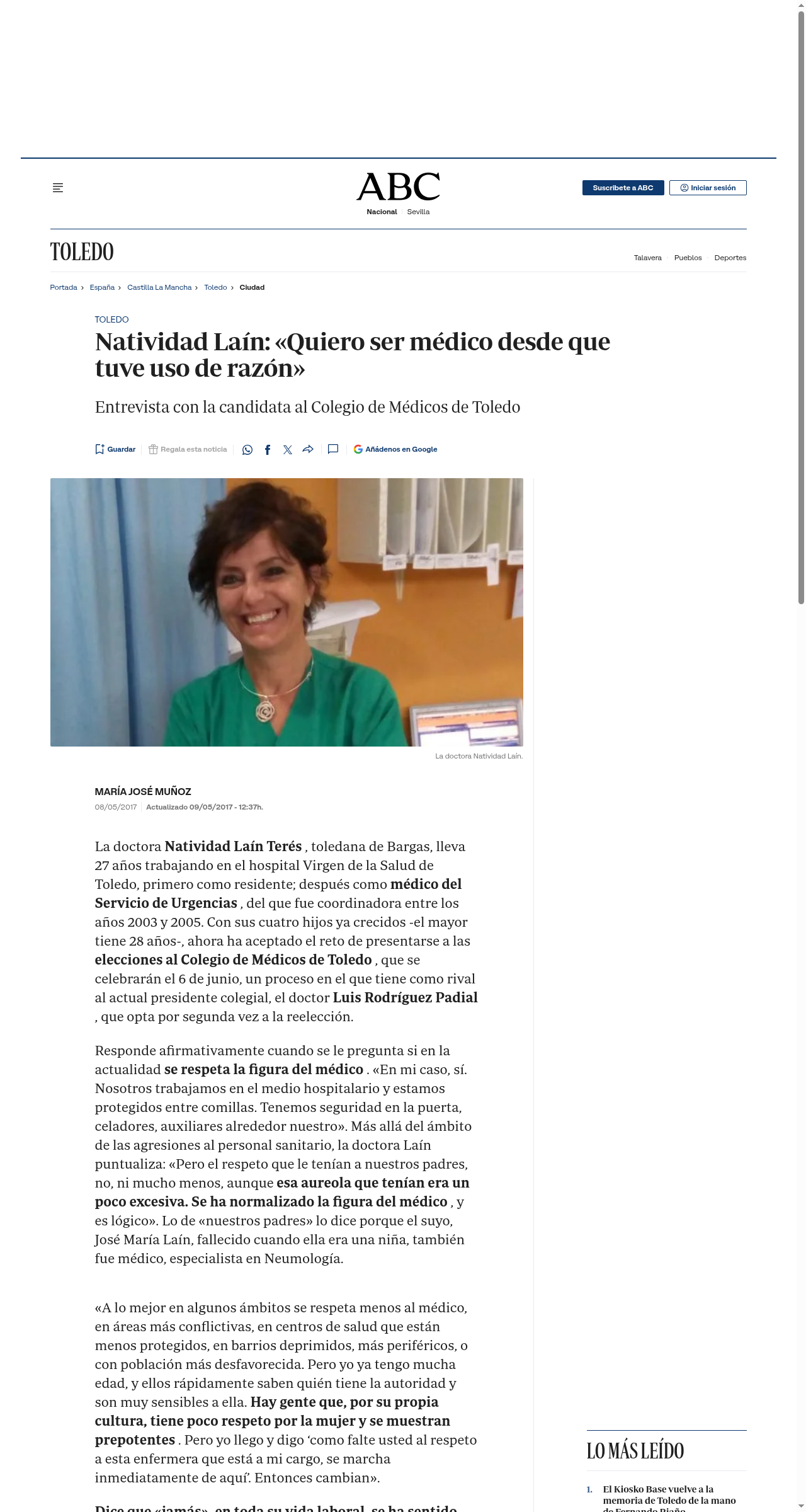 Entrevista a Natividad Laín Terés (ABC, 8-may-2017)