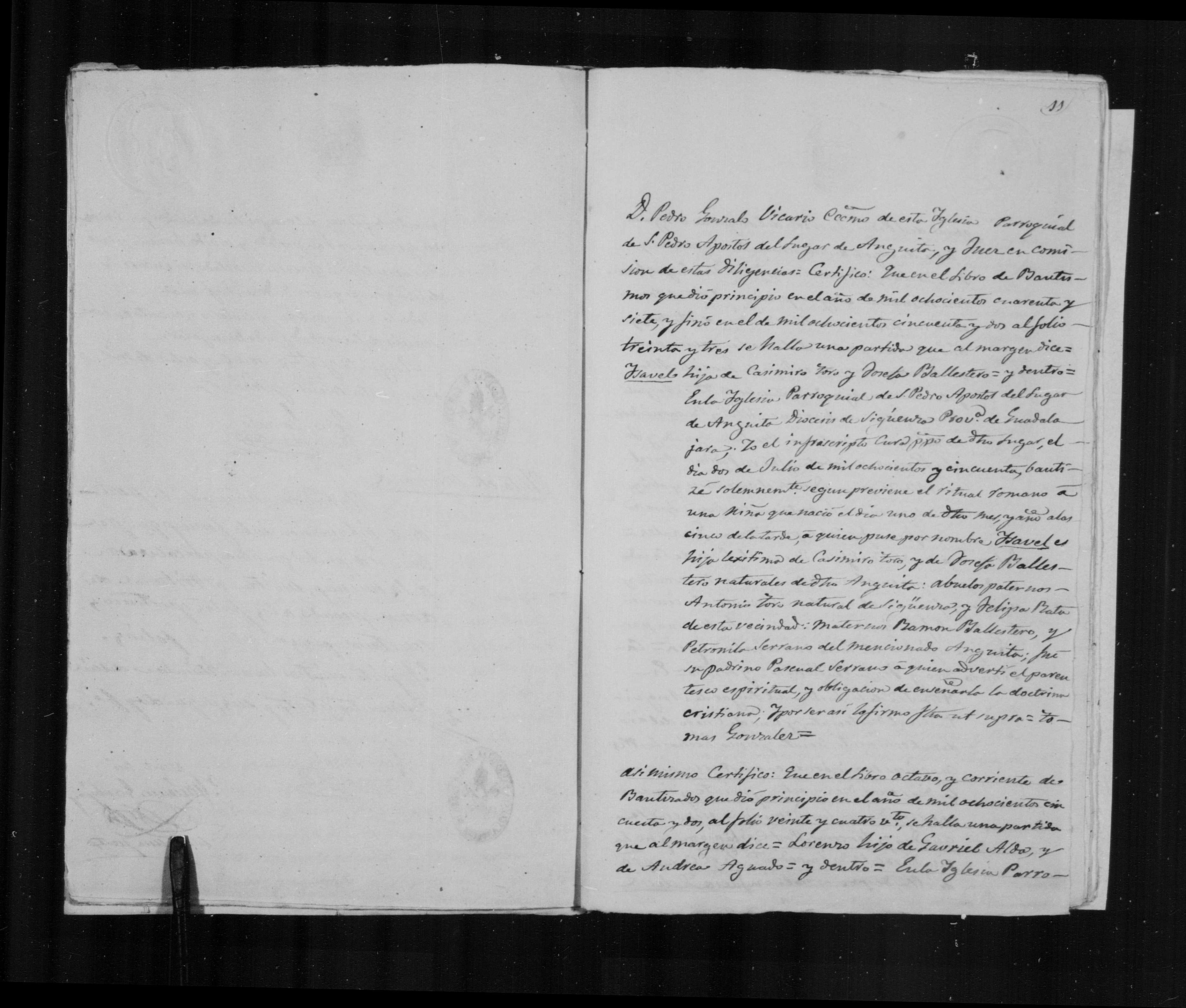Expediente Alba-Toro 1873 - img. 19: certificaciones de bautismo de Isabel Toro (1850) y Lorenzo Alba (1853)
