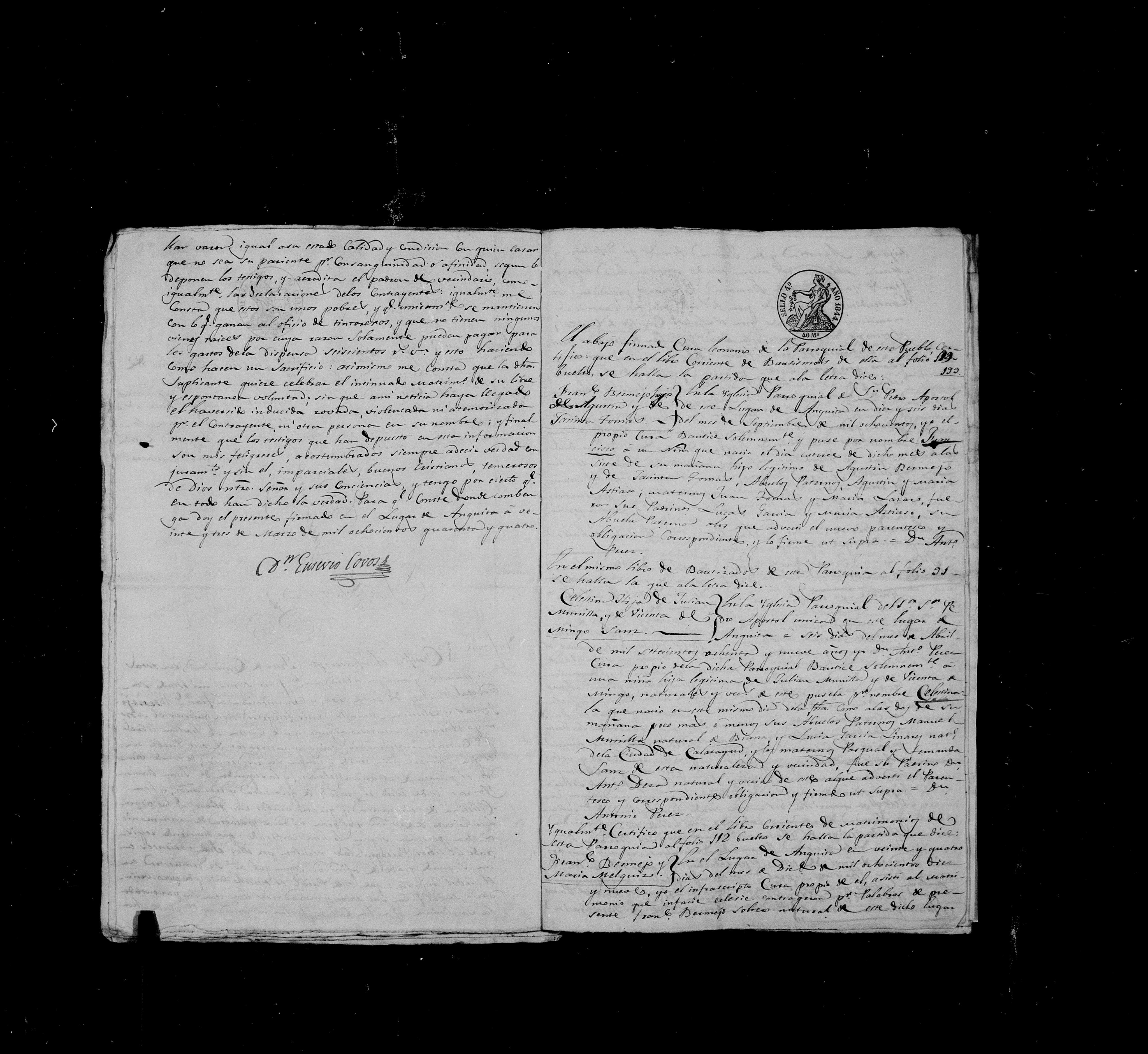 Expediente 1844 (film 7624027, img. 224) - certificaciones: bautismos de Juan Bermejo (1809) y Celestina Munilla (1789), matrimonio de Francisco Bermejo × María Melguizo