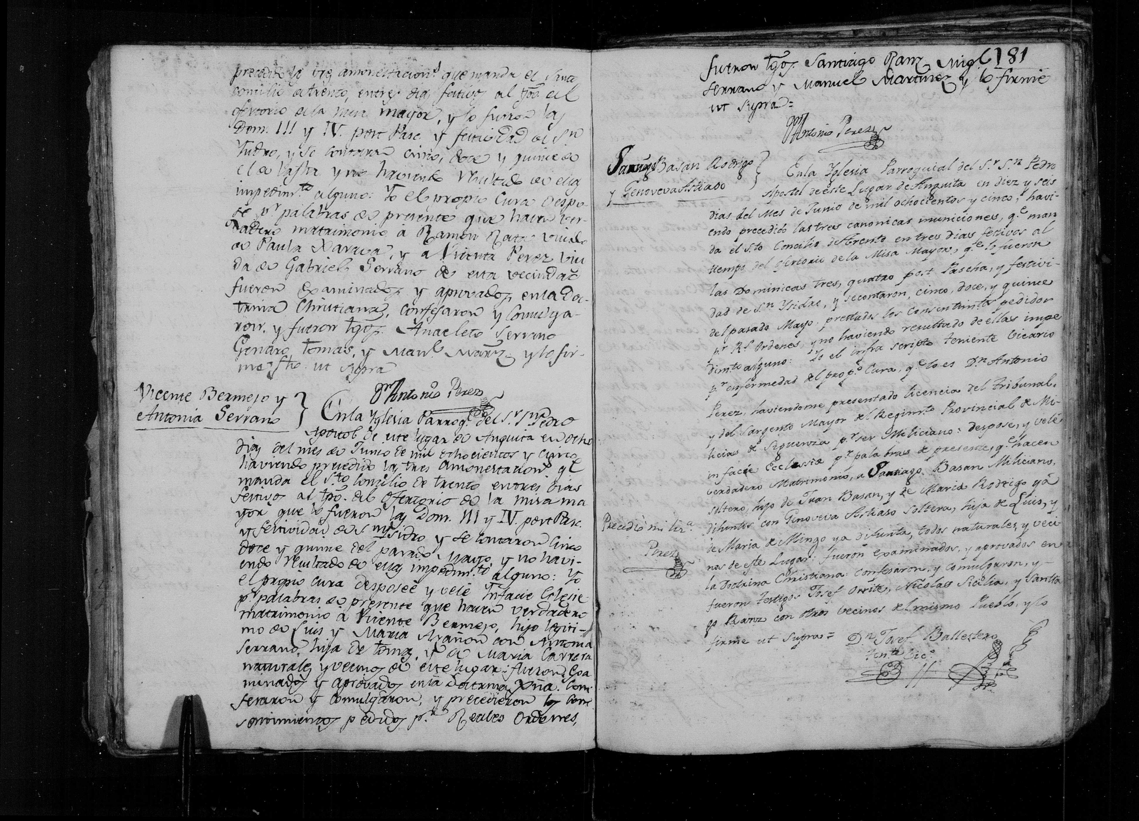 Matrimonio de Santiago Basán Rodrigo × Genoveva Astiaso de Mingo, Anguita 16-jun-1805 (Libro 4º, f. 81)