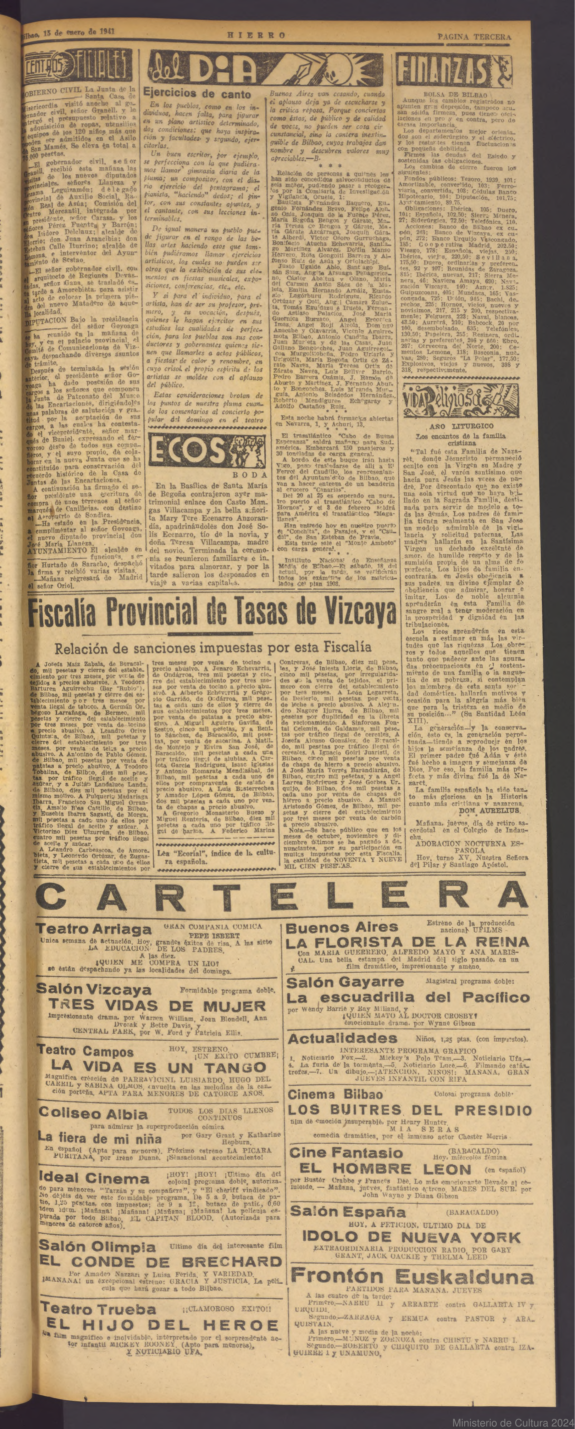 Diario Hierro (Bilbao), 15-mar-1941, p. 3 - Fernando Astiaso Palacios, aficionados al canto