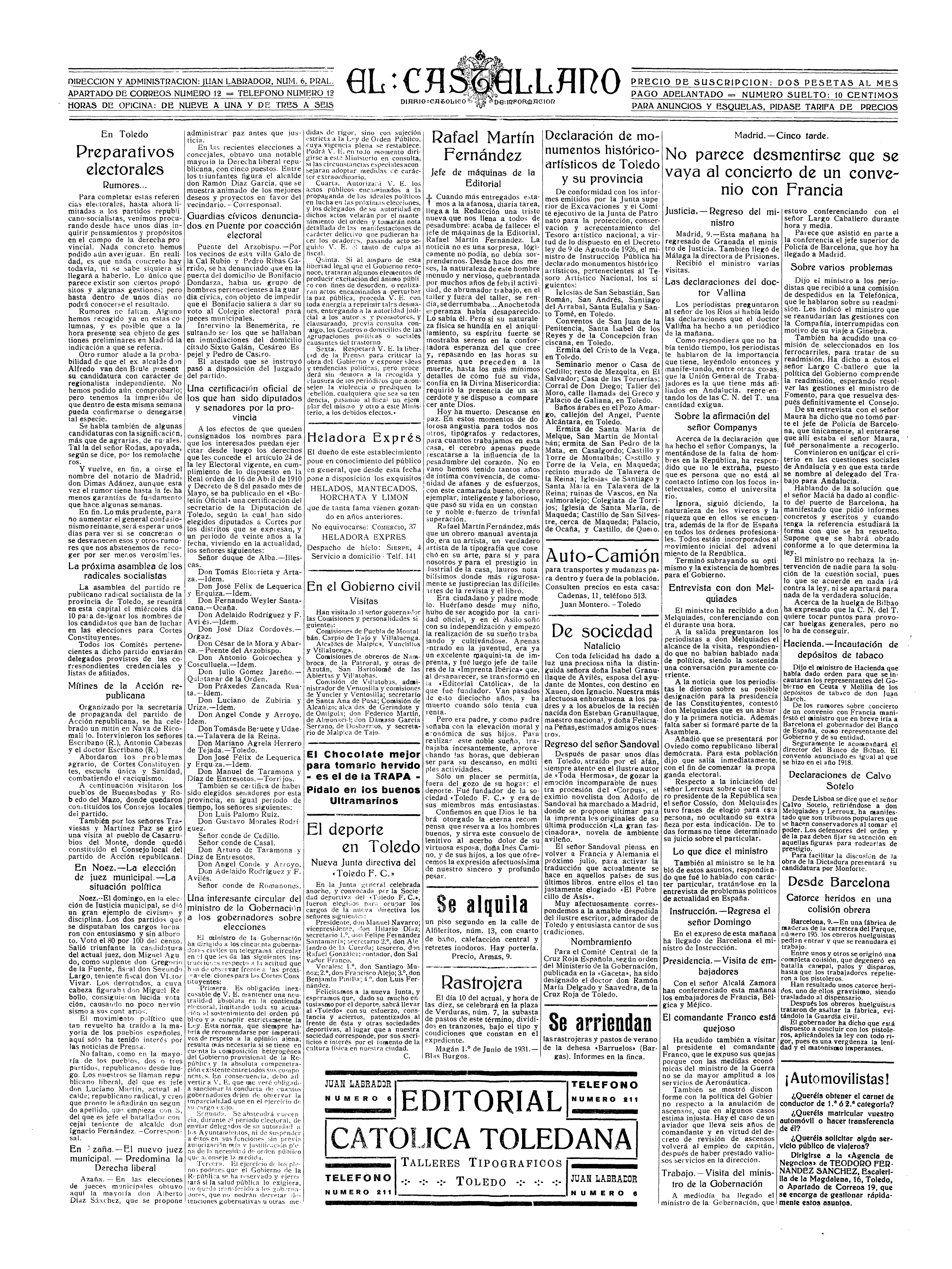 El Castellano, 9-jun-1931, nº 6.900, p. 4 - designación para un cargo oficial