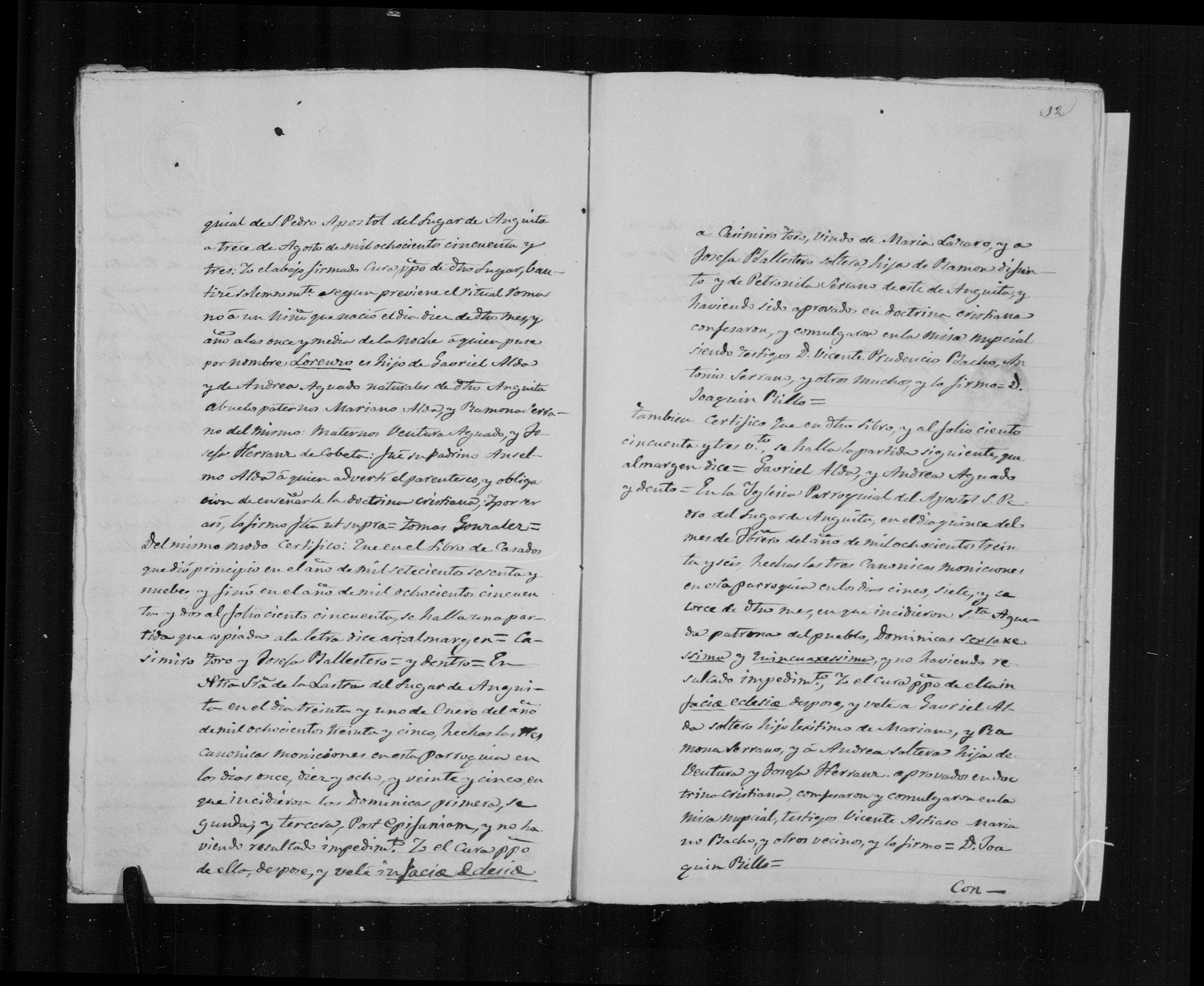 Expediente Alba-Toro 1873 - img. 20: certificaciones de los matrimonios Casimiro Toro × Josefa Ballesteros (1835) y Gabriel Alba × Andrea Aguado (1836)