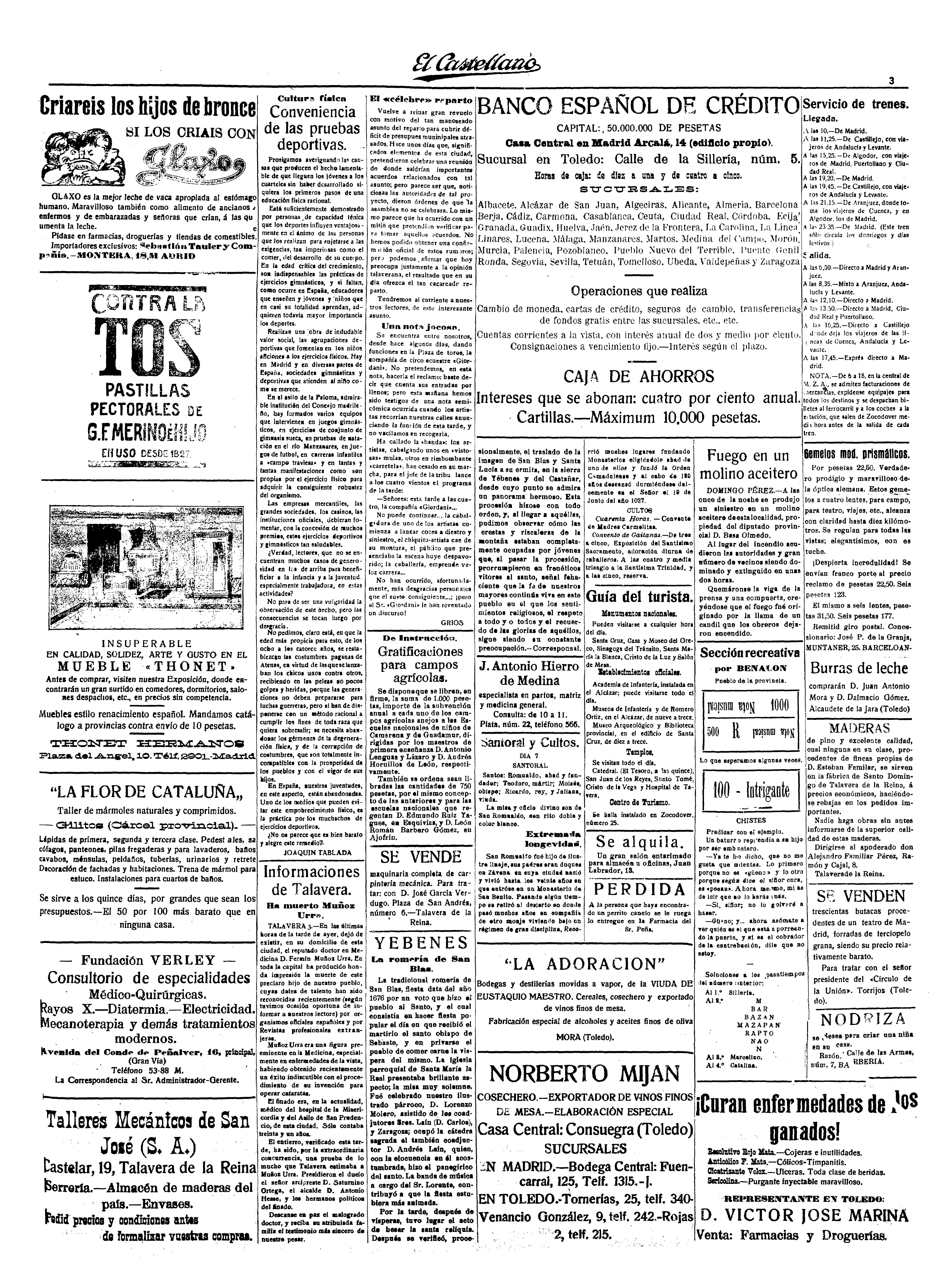 El Castellano, 6-feb-1923, nº 4.065, p. 3 - entierro en Toledo (los dos Laín Guío)