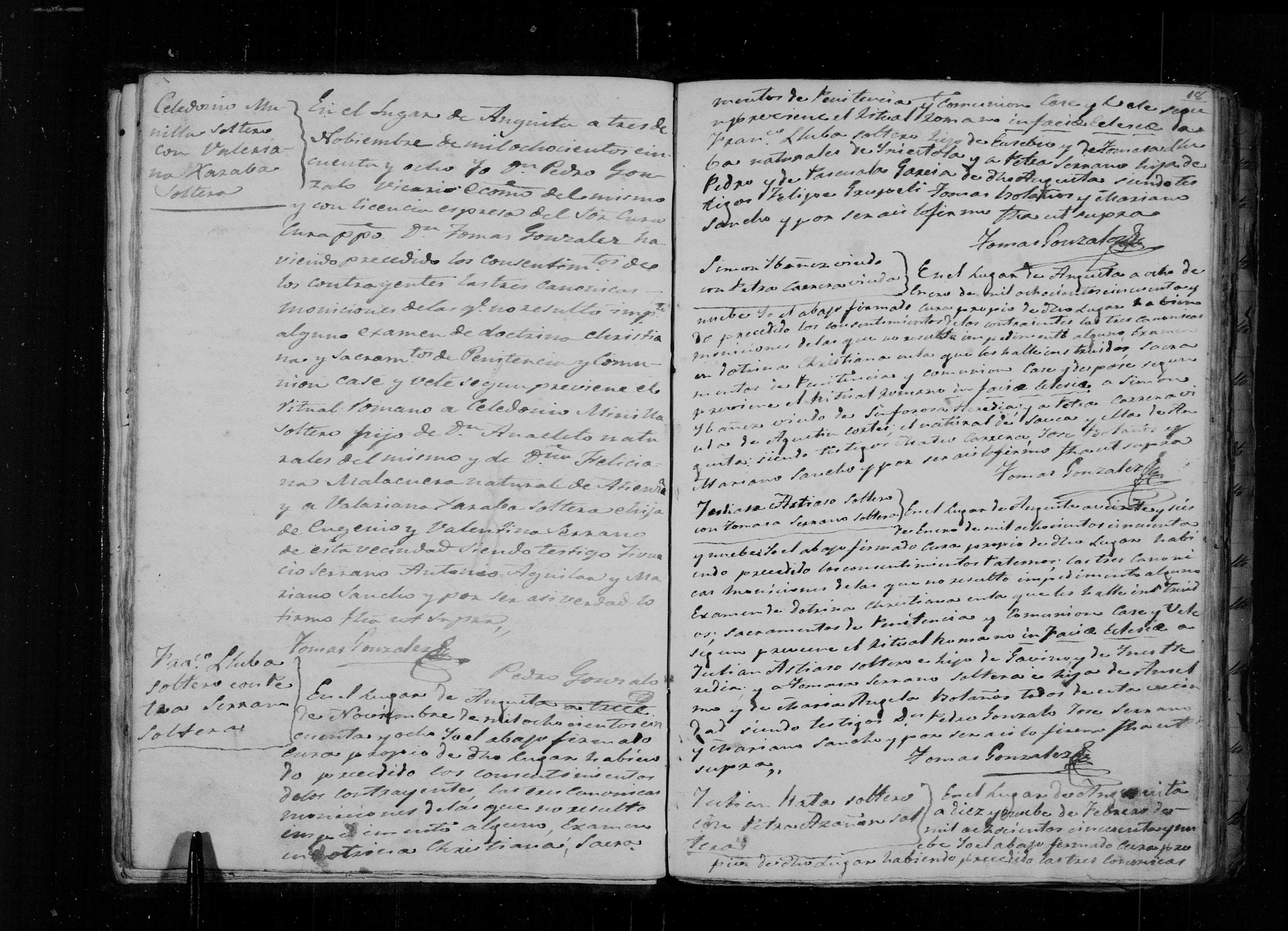 Matrimonio de Julián Astiaso Heredia × María Tomasa Serrano, 26-ene-1859 - Libro 5º f. 18 (img. 2444)