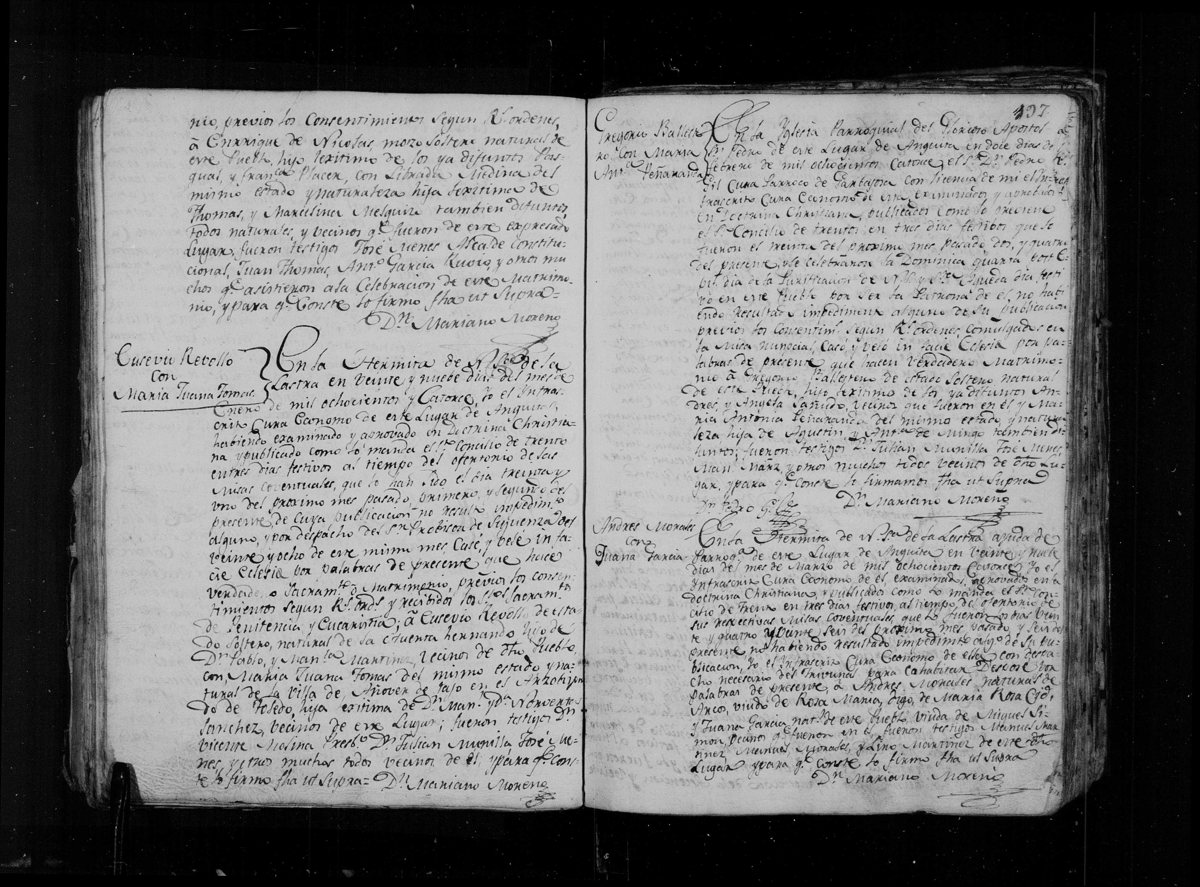 Libro 4º Matrimonios Anguita, f. 101 (img. 2321) - Gregorio Ballesteros × María Antonia Peñaranda, 12-feb-1814