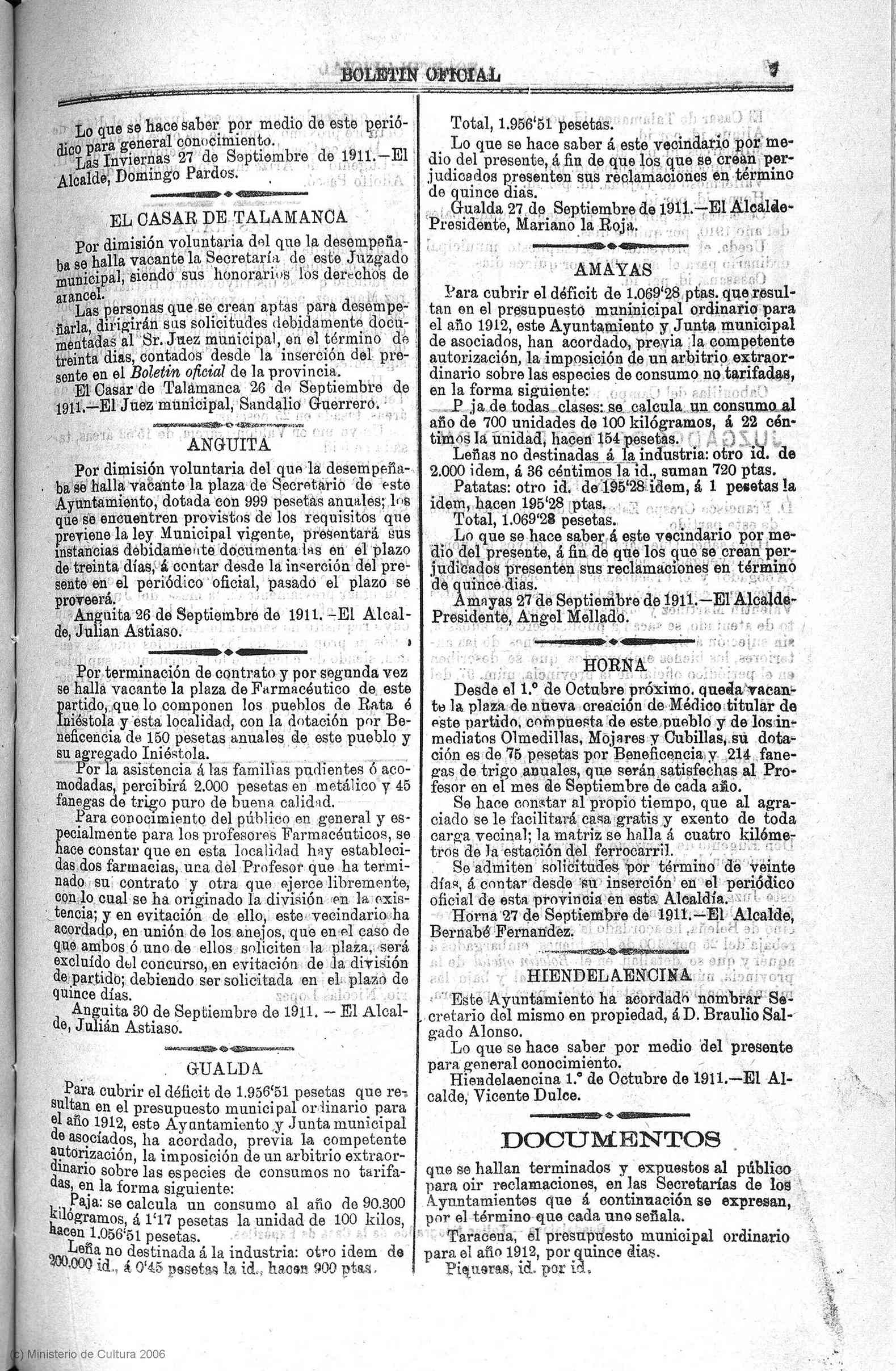 BOP de Guadalajara (1911) - Julián Astiaso Heredia, alcalde de Anguita