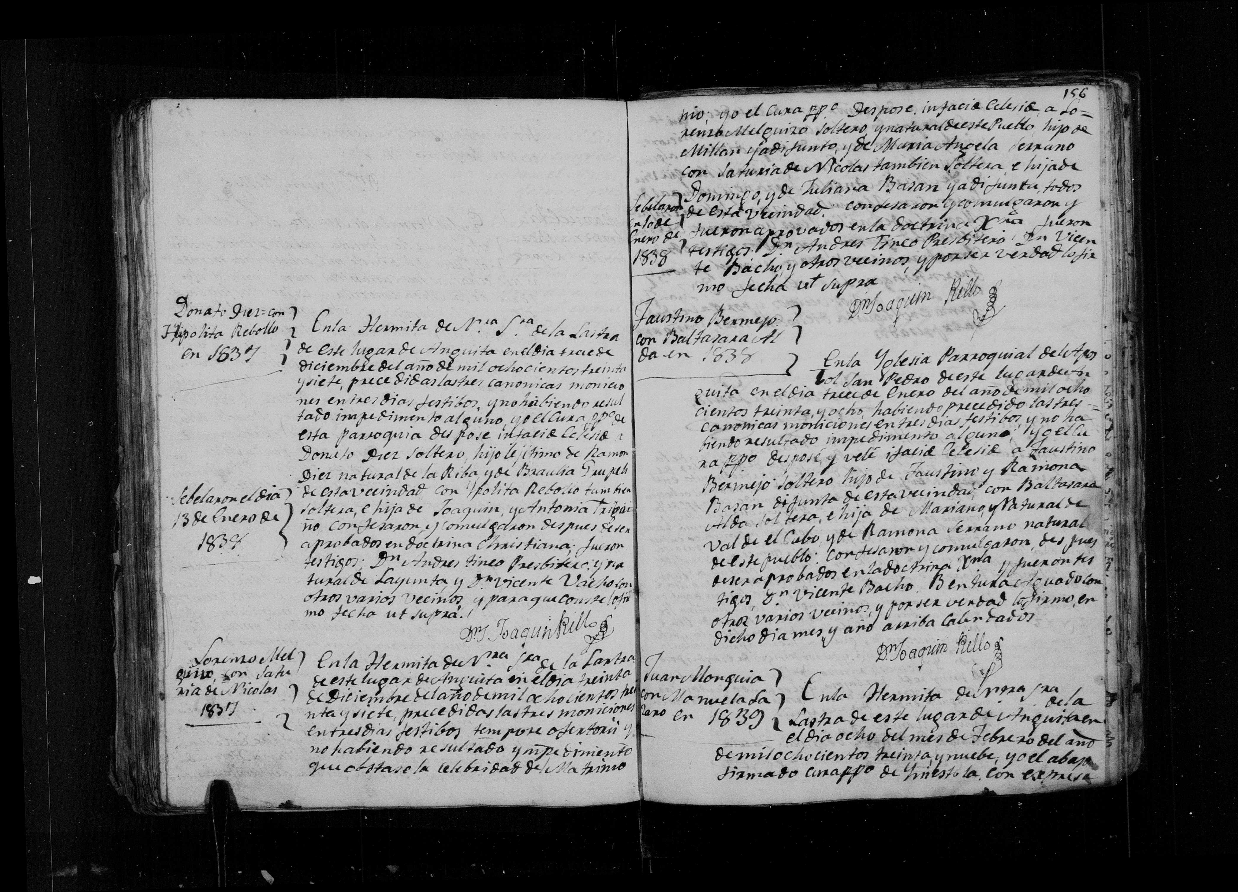 Matrimonio de Faustino Bermejo × Baltasara Basán, 13-ene-1838 - Libro 4º f. 156 (img. 2381)