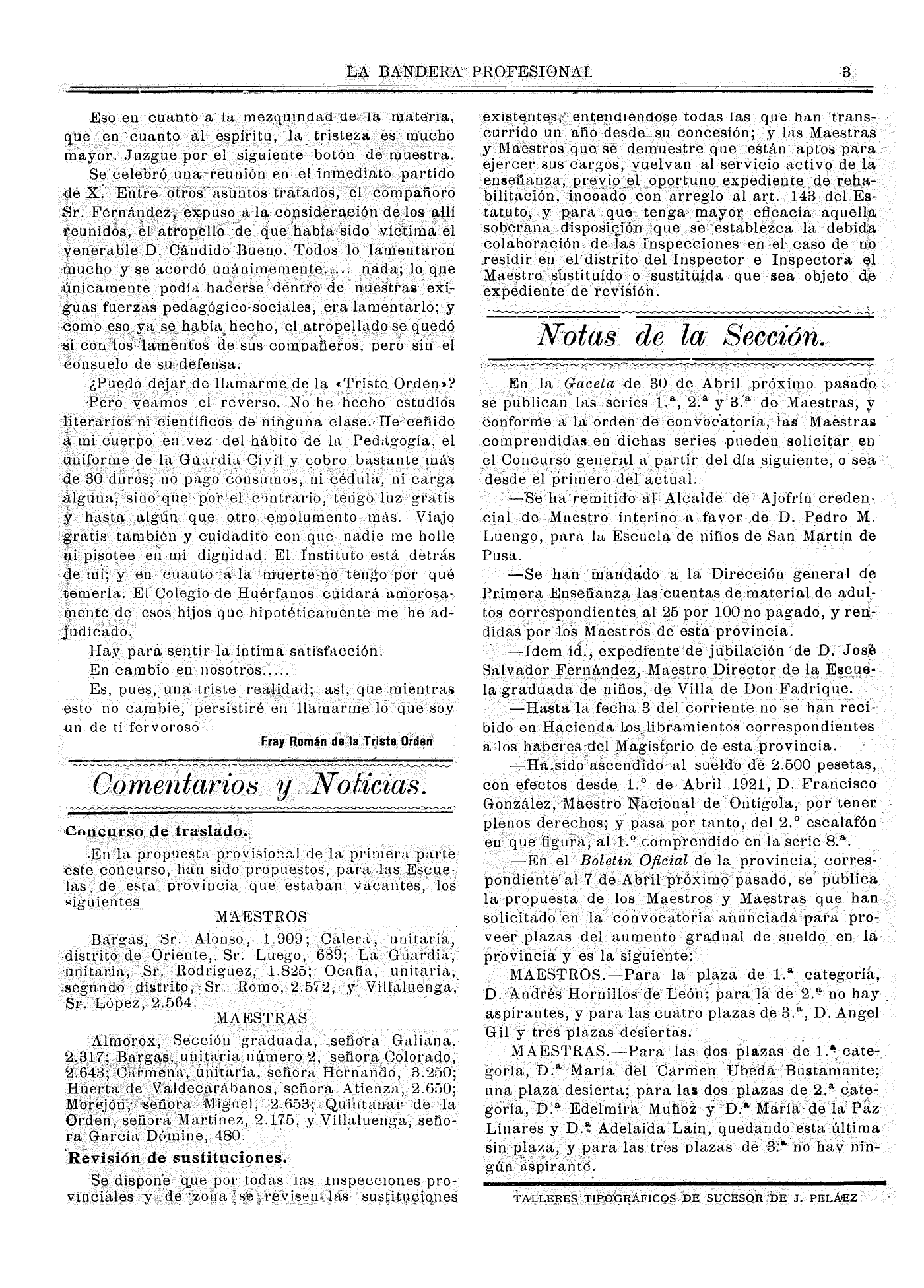 La Bandera Profesional, 5-may-1922, nº 737, p. 3 - Adelaida Laín