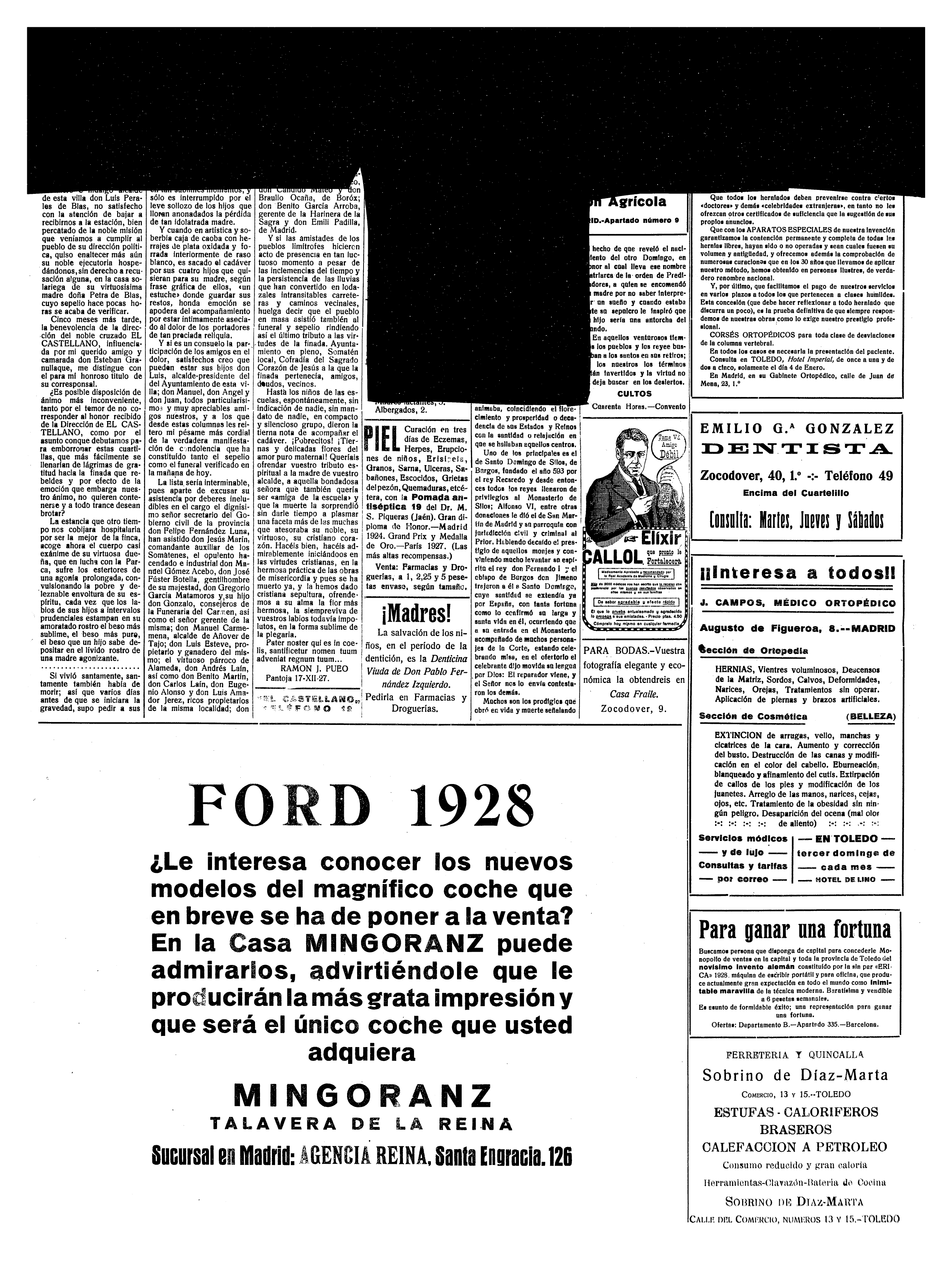 El Castellano, 19-dic-1927, nº 5.882, p. 2 - funeral en Alameda de la Sagra