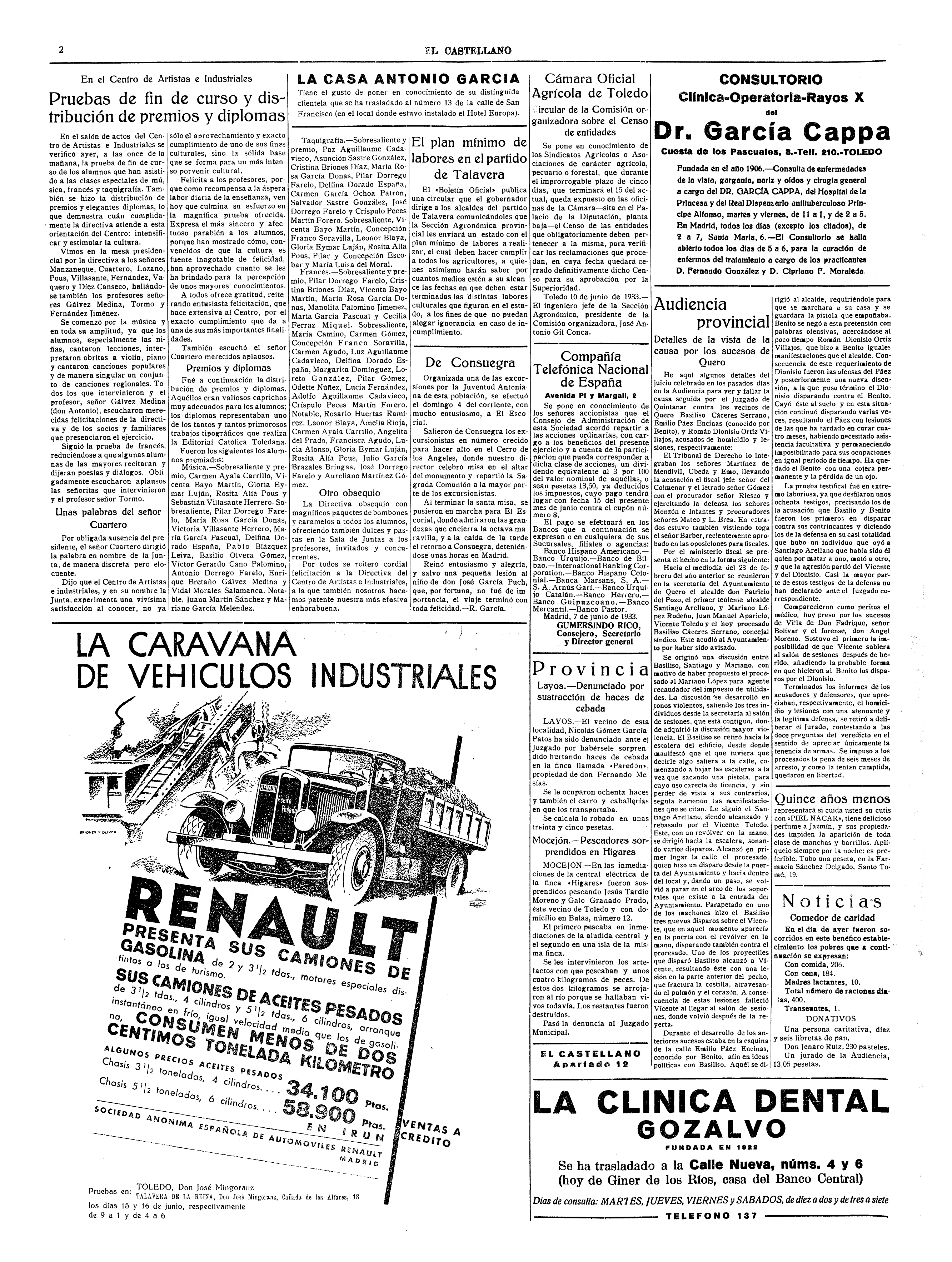 Esquela de María de los Dolores Daza y Cemboráin - El Castellano, 12-jun-1933, nº 7.514, p. 2