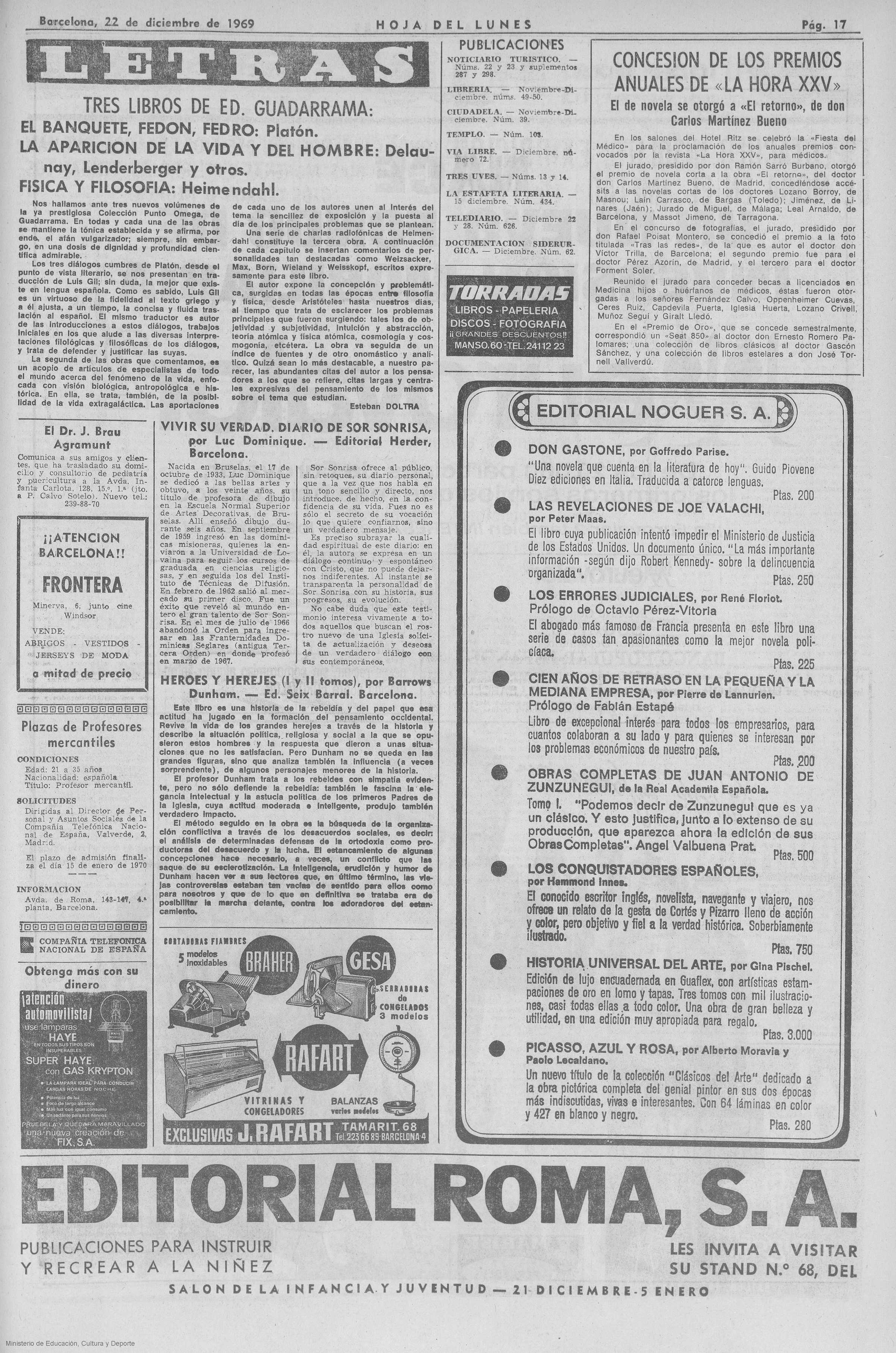 Hoja oficial de la provincia de Barcelona, 22-dic-1969, nº 1.608, p. 17 (BVPH 1000225410) - 'novelas cortas de los doctores'