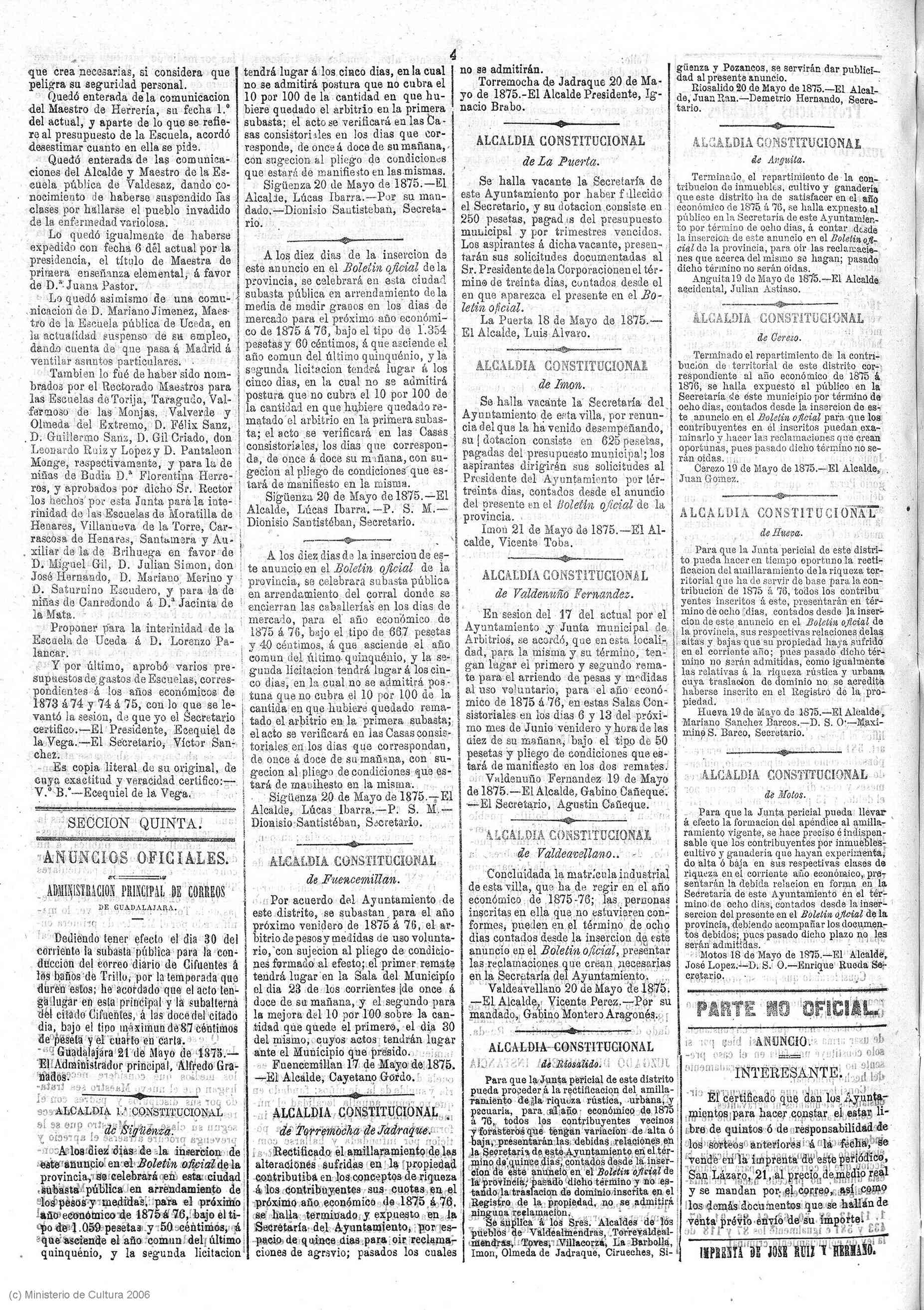 BOP de Guadalajara, nº 38 (29-mar-1875) - Julián Astiaso Heredia, alcalde interino