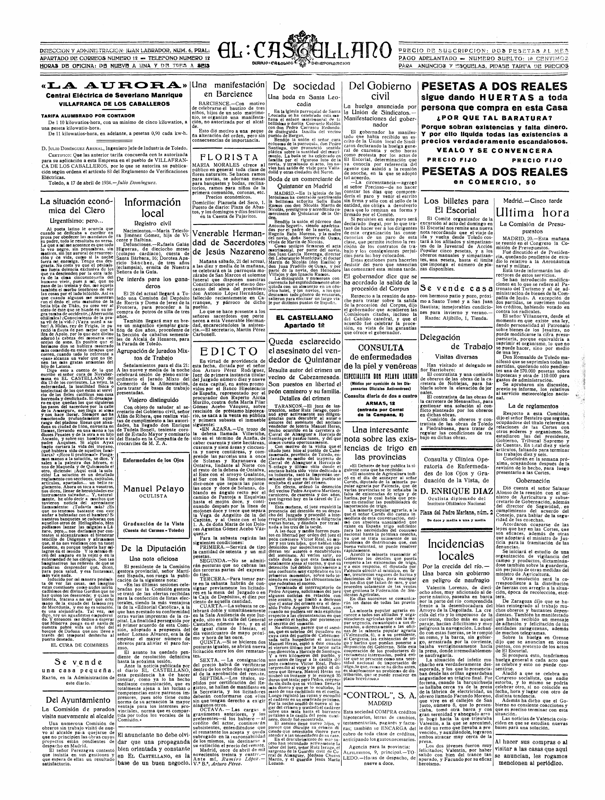 El Castellano, 20-abr-1934, p. 4 - boda de Consuelo Roldán y Pedro Carrasco Redondo