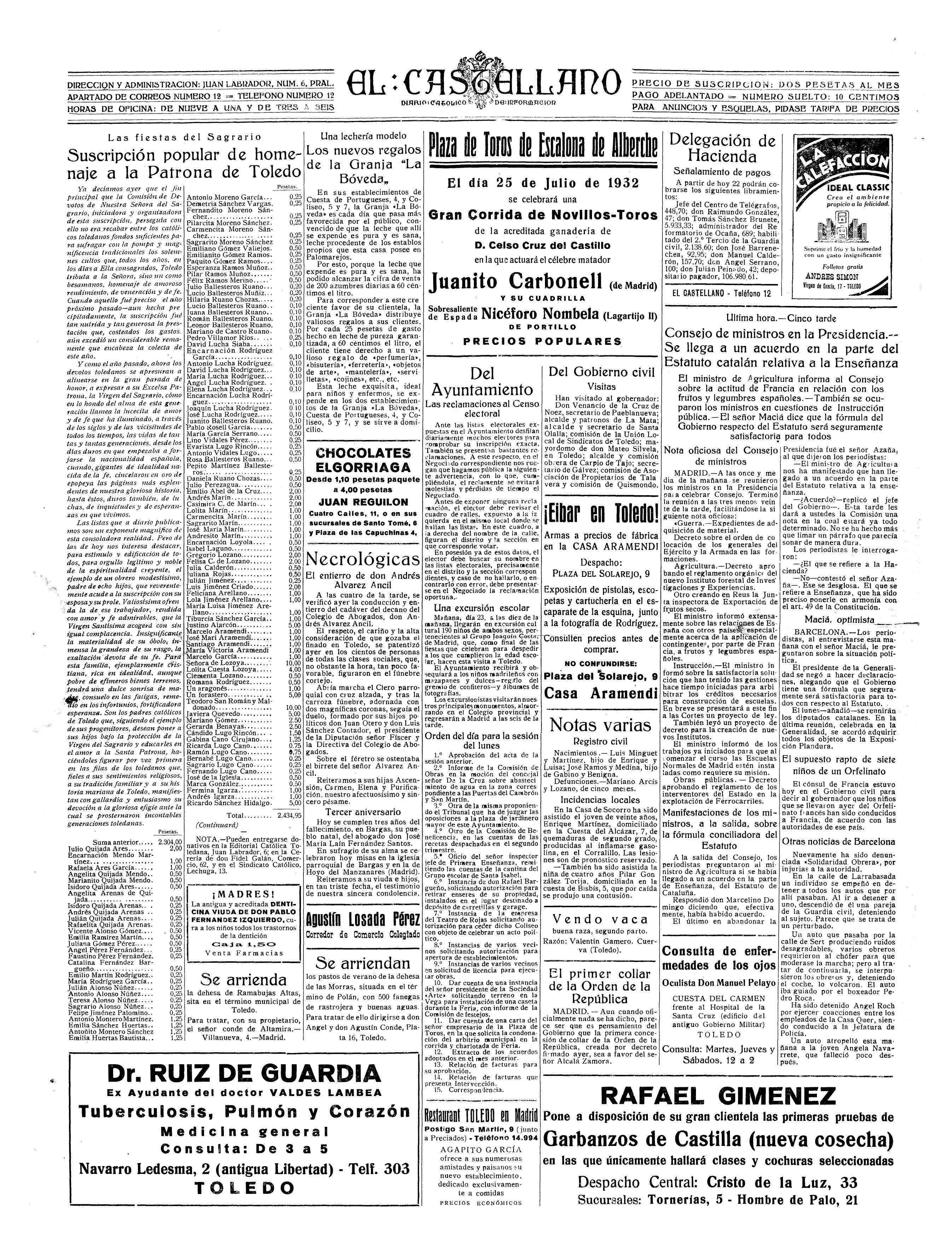 Esquela del tercer aniversario - El Castellano, 22-jul-1932, nº 7.242, p. 4
