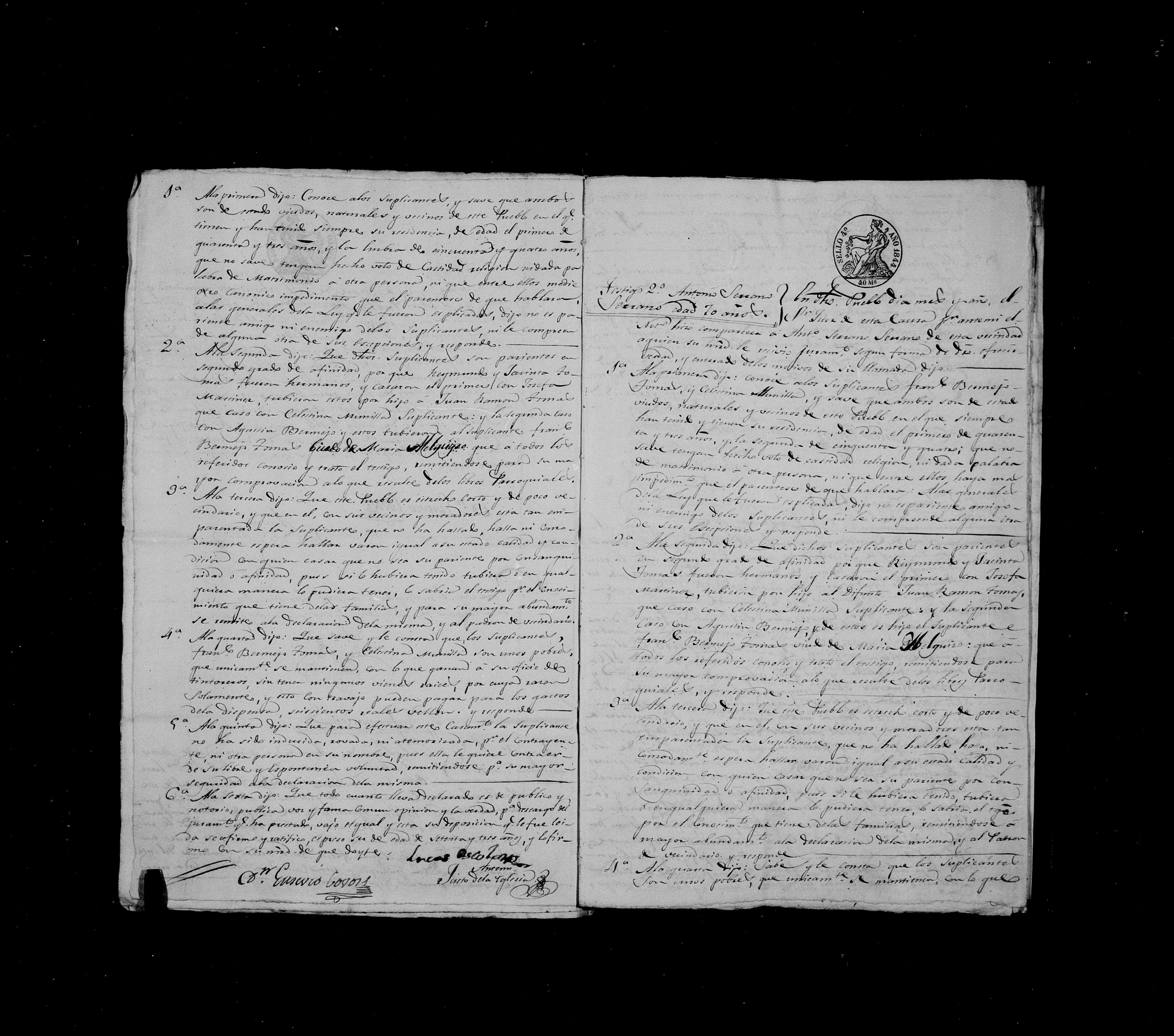 Expediente de dispensa Francisco Bermejo × Celestina Munilla, 1844 - testimonio con la cadena de parentesco (img. 220)