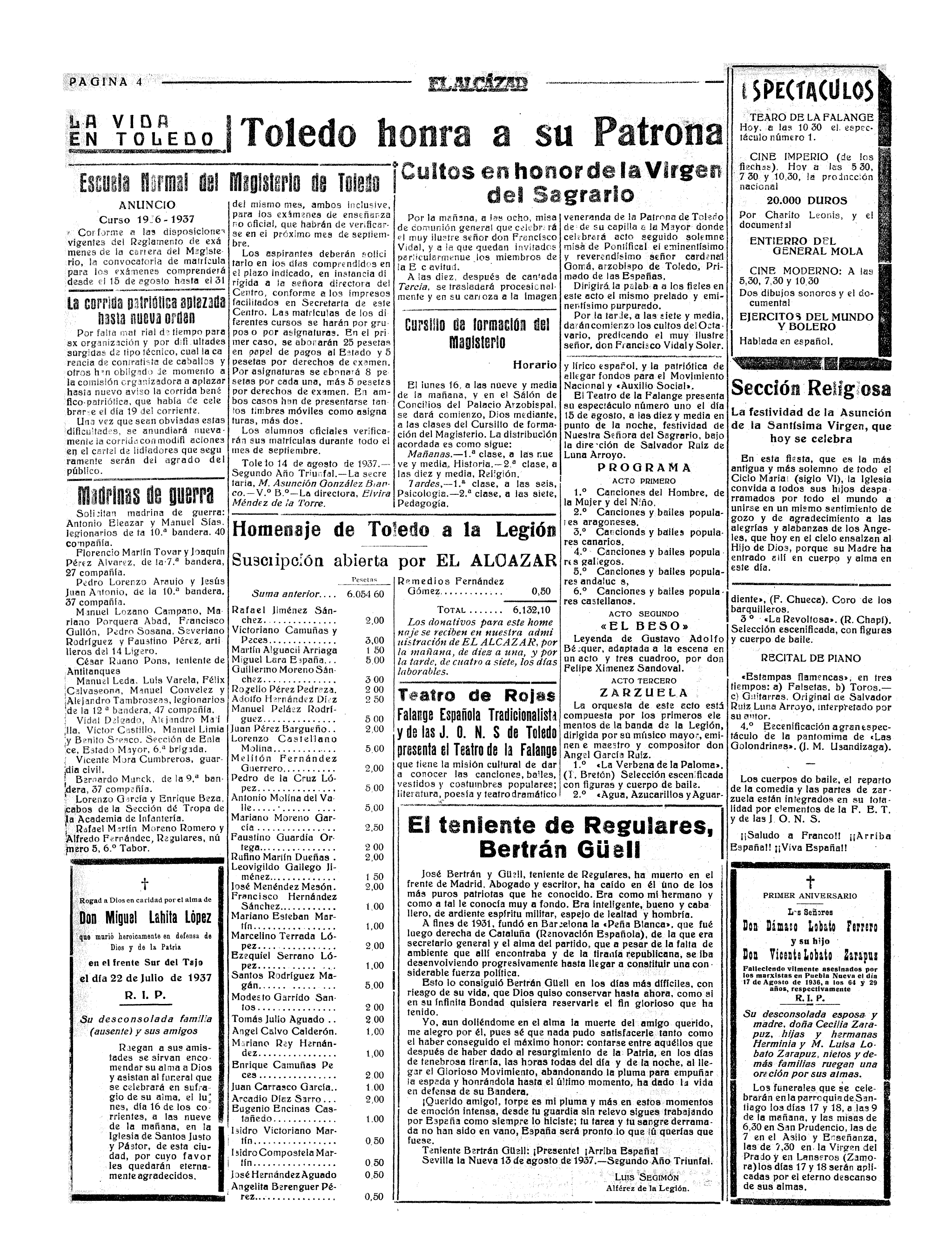 El Alcázar, 17-ago-1937, p. 4 - los cinco hermanos Carrasco Redondo