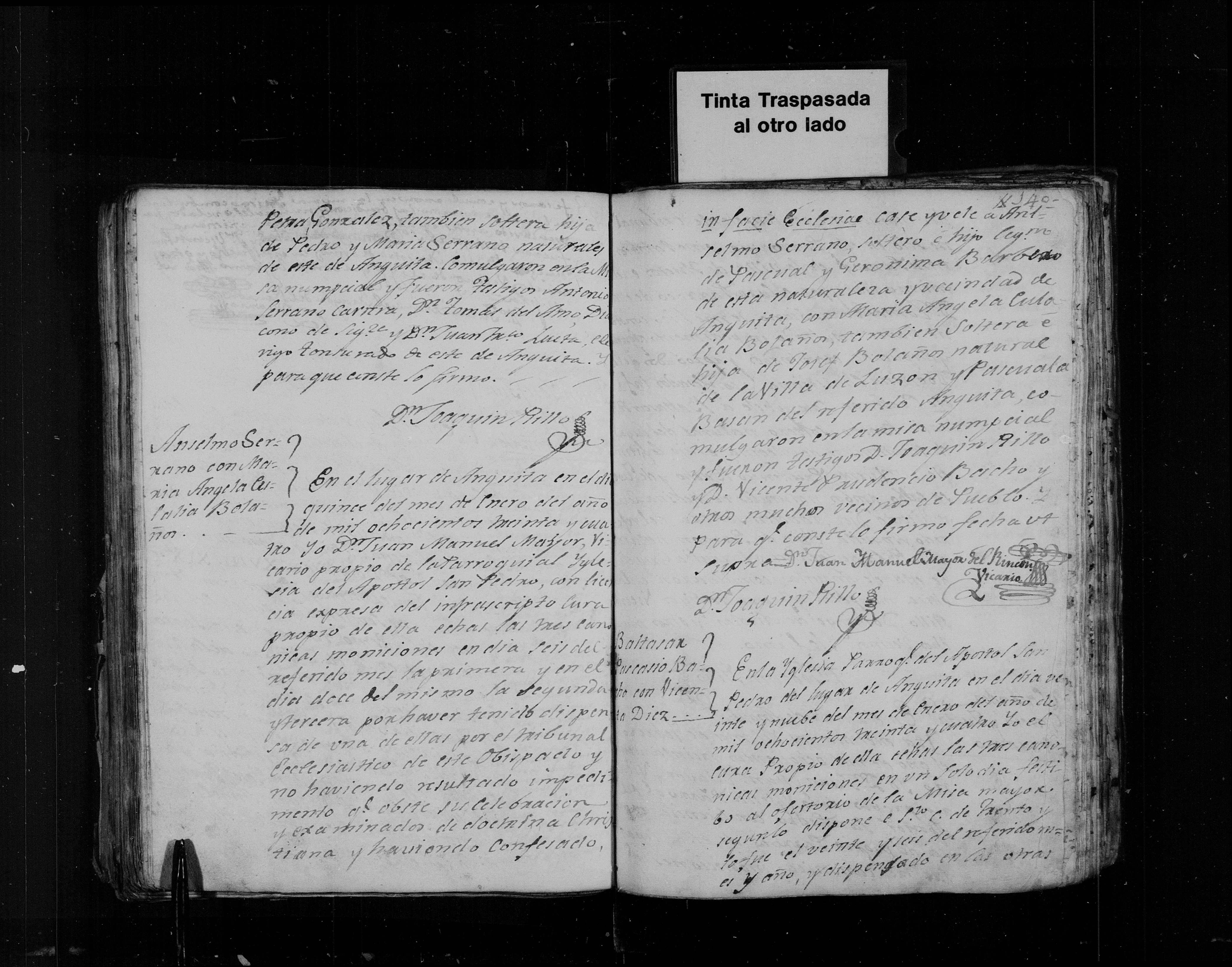 Matrimonio de Anselmo Serrano Barbero × María Ángela Bolaños Basán, 15-ene-1824 - Libro 4º (img. 2365)