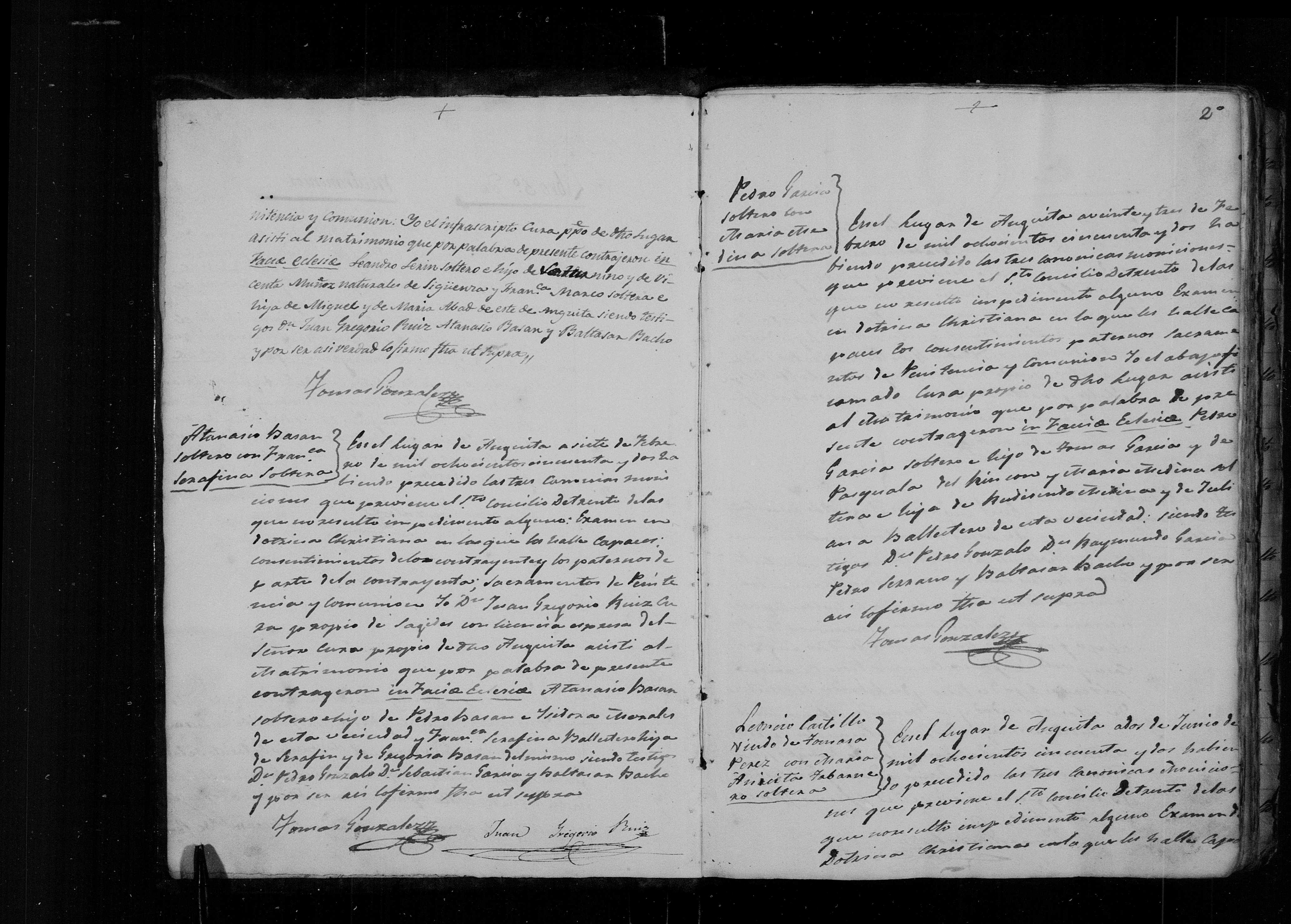 Matrimonio de Atanasio Basán × Serafina Ballesteros, Anguita 1852