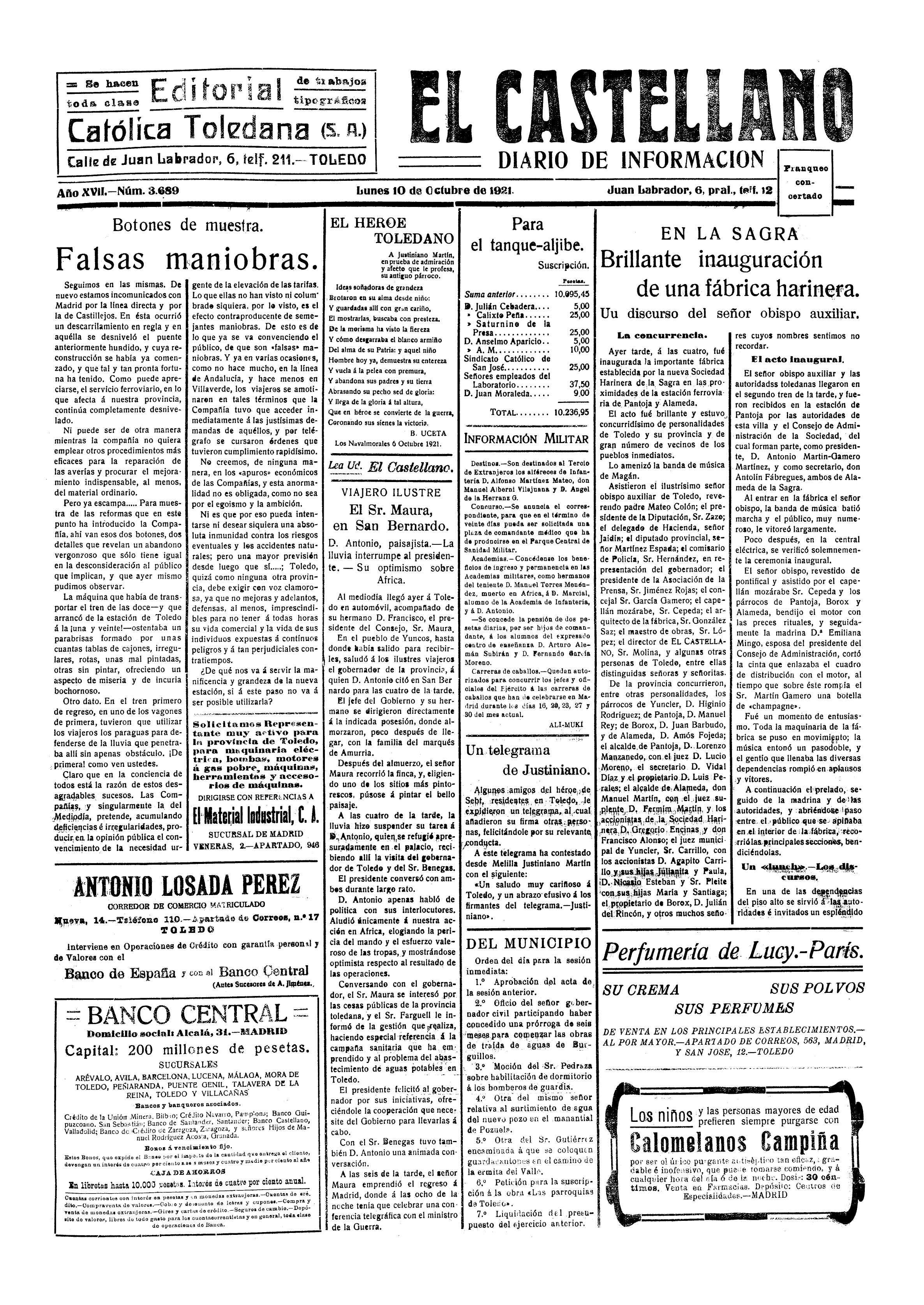 El Castellano, 10-oct-1921, nº 3.689 - 'los Laín Encinas', consejeros suplentes