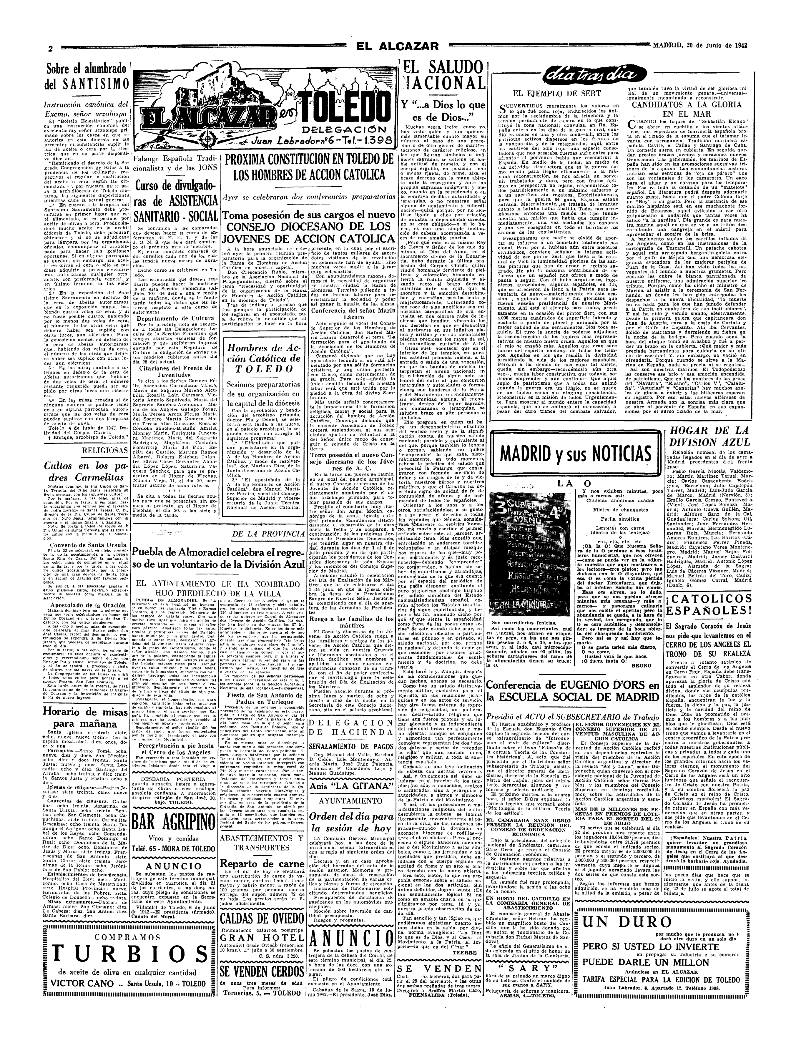 El Alcázar, 20-jun-1942, nº 1.862, p. 2 - convocatoria del Frente de Juventudes