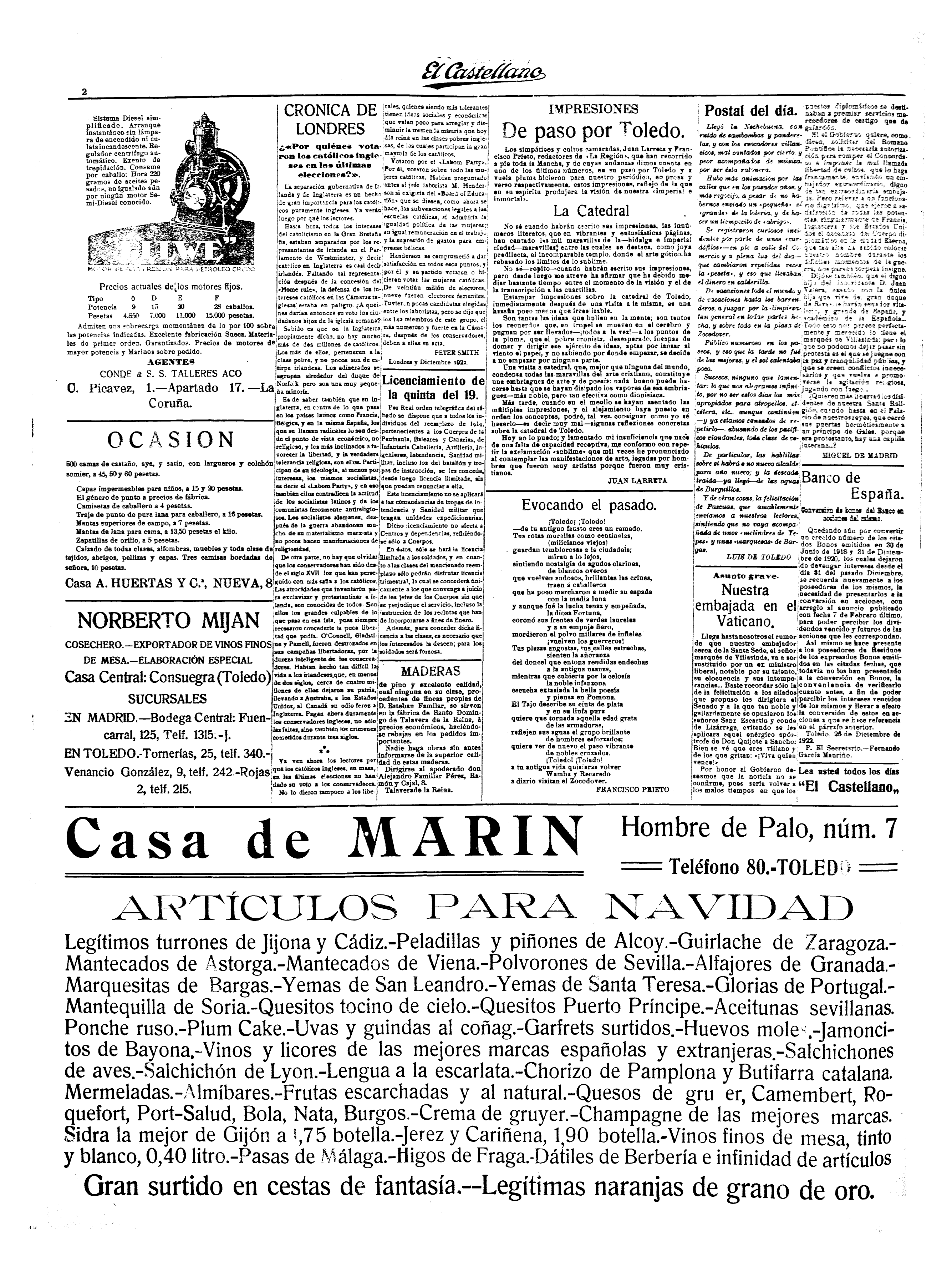 El Castellano, 26-dic-1922, nº 4.032 - esquela de un Laín fallecido en Torrijos